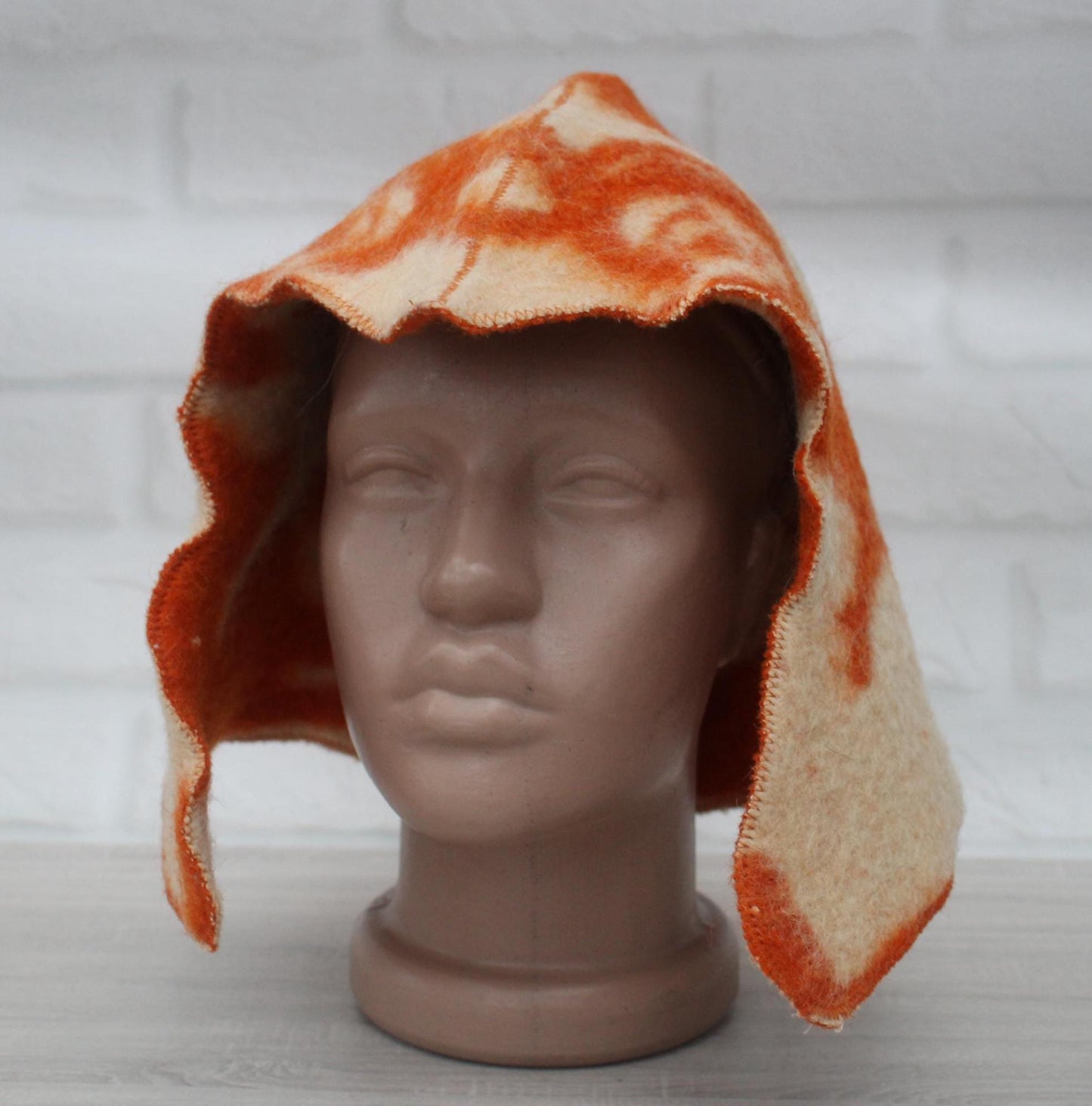 Sauna Hat 100% Natural Wool, handmade cool orange sauna hat viking, sauna hat for men.