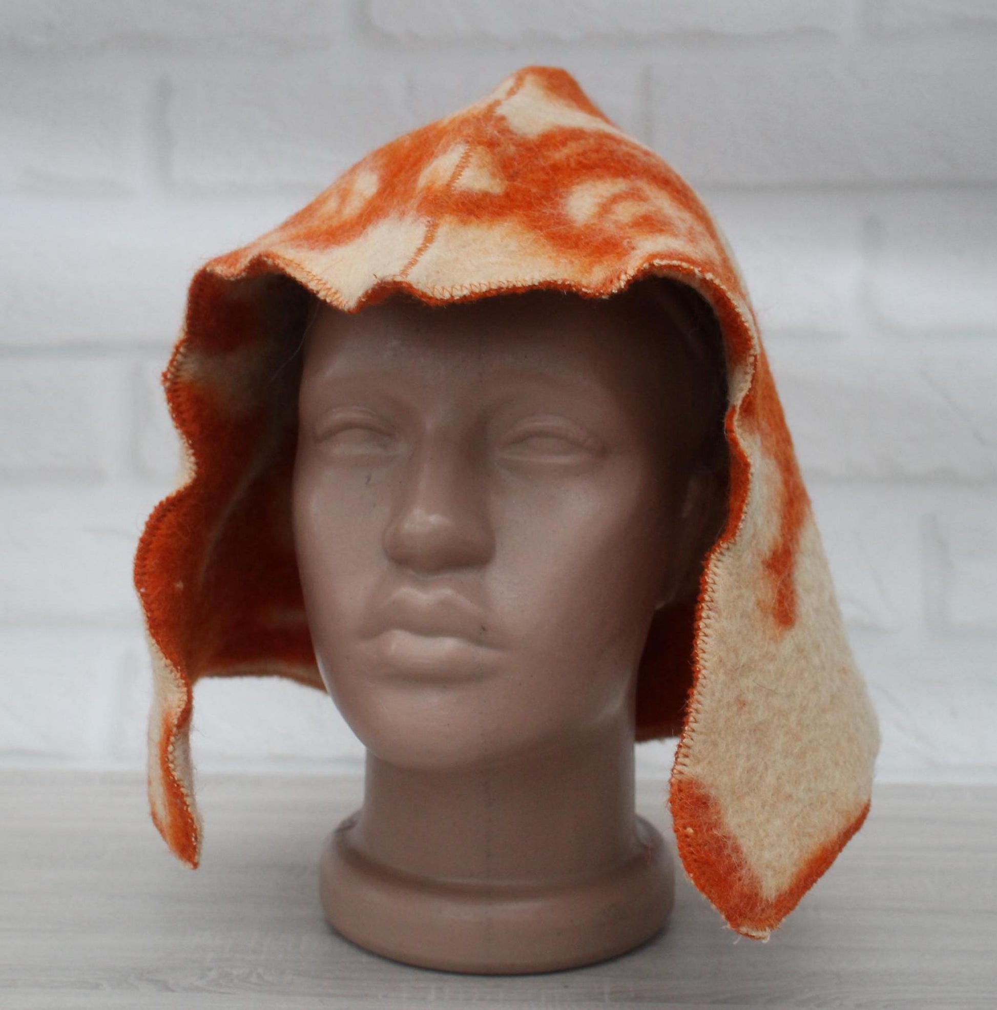 Sauna Hat 100% Natural Wool, handmade cool orange sauna hat viking, sauna hat for men.