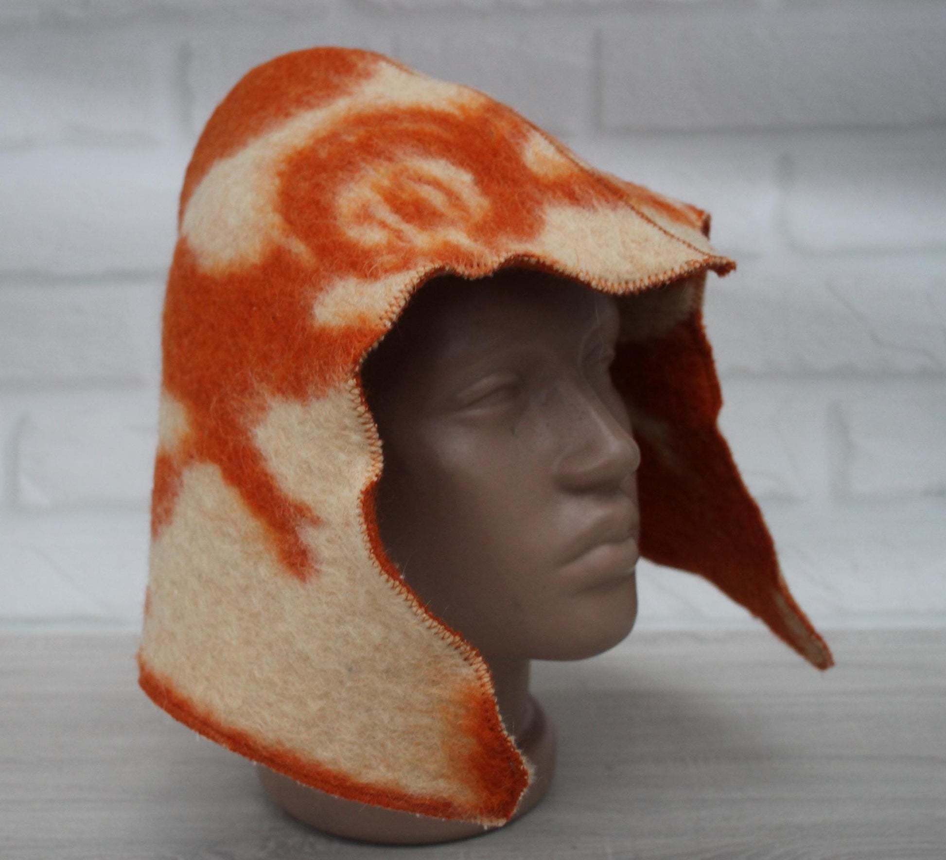 Sauna Hat 100% Natural Wool, handmade cool orange sauna hat viking, sauna hat for men.