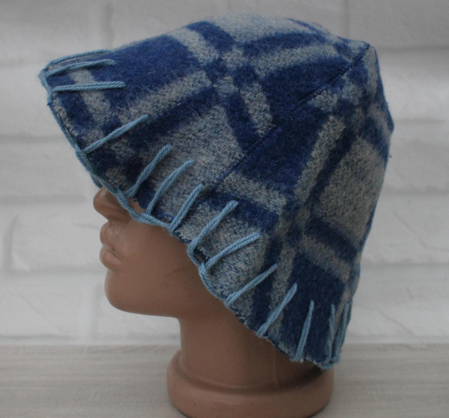 Wool Sauna Hat for Bath, Handmade blue Banya Hat.