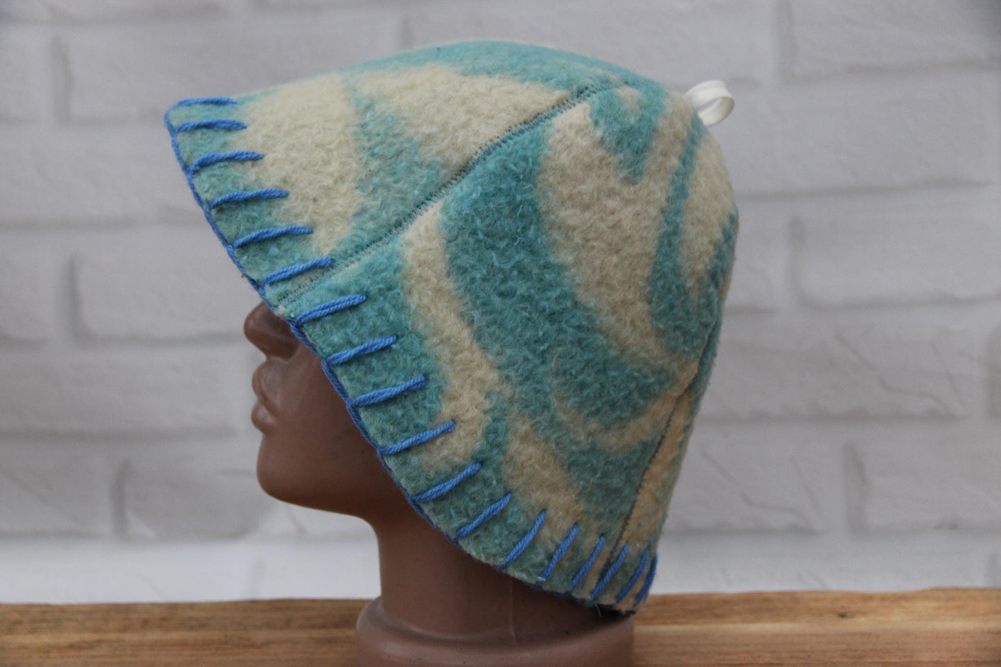 Wool Sauna Hat for Bath, Handmade blue Banya Hat.