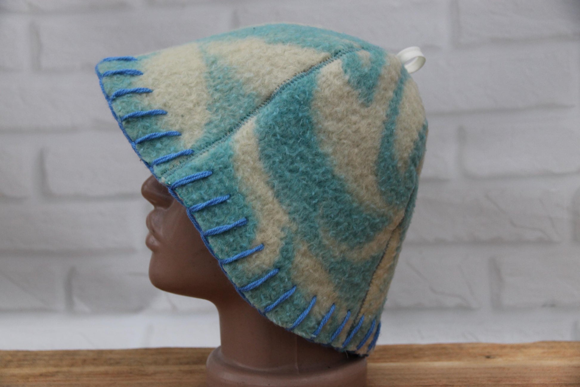 Wool Sauna Hat for Bath, Handmade blue Banya Hat.