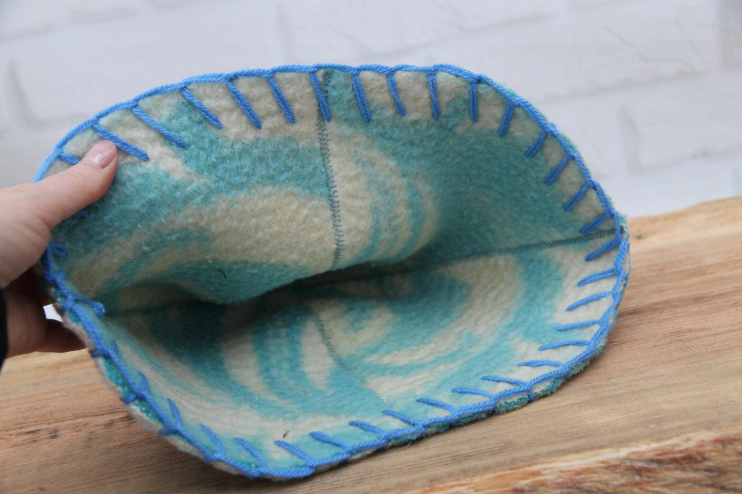 Wool Sauna Hat for Bath, Handmade blue Banya Hat.