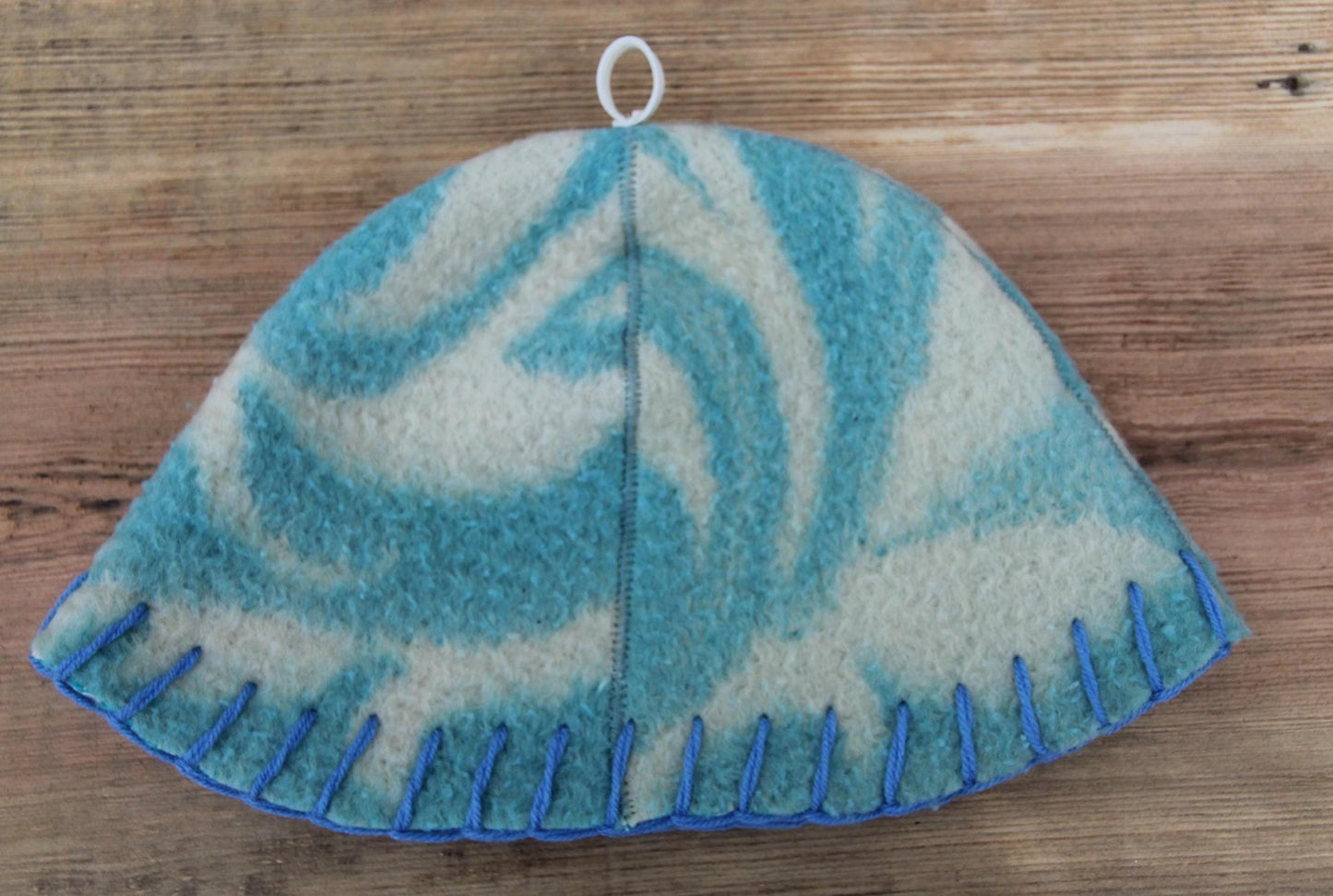 Wool Sauna Hat for Bath, Handmade blue Banya Hat.