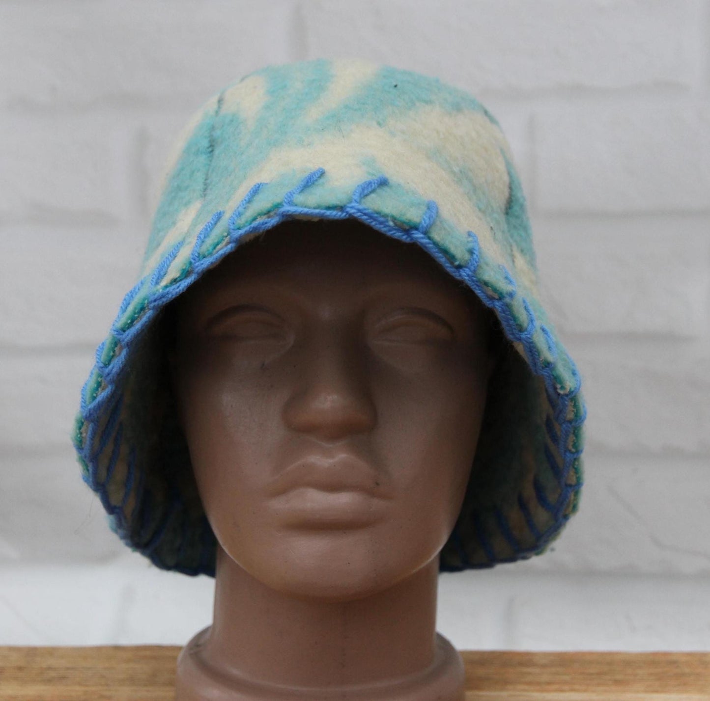 Wool Sauna Hat for Bath, Handmade blue Banya Hat.