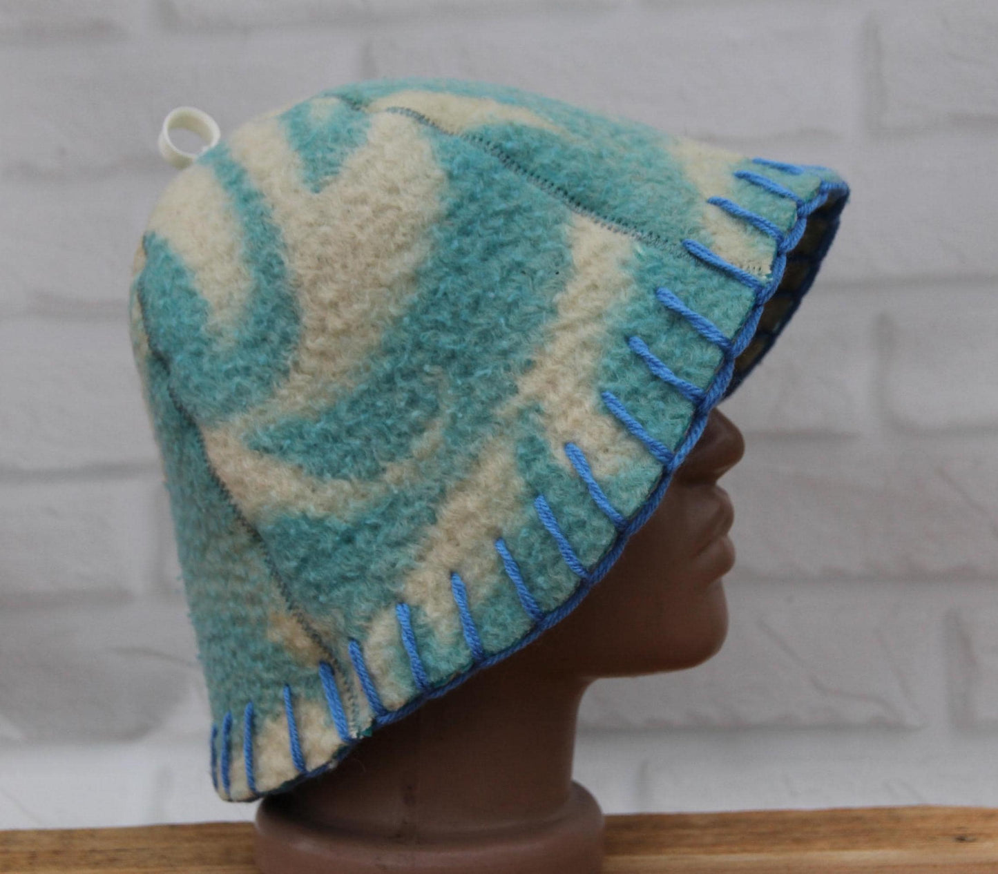 Wool Sauna Hat for Bath, Handmade blue Banya Hat.