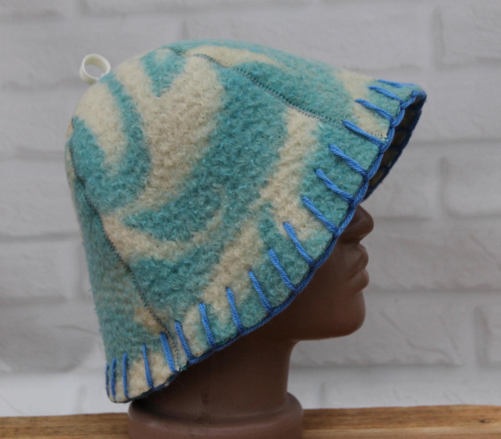 Wool Sauna Hat for Bath, Handmade blue Banya Hat.