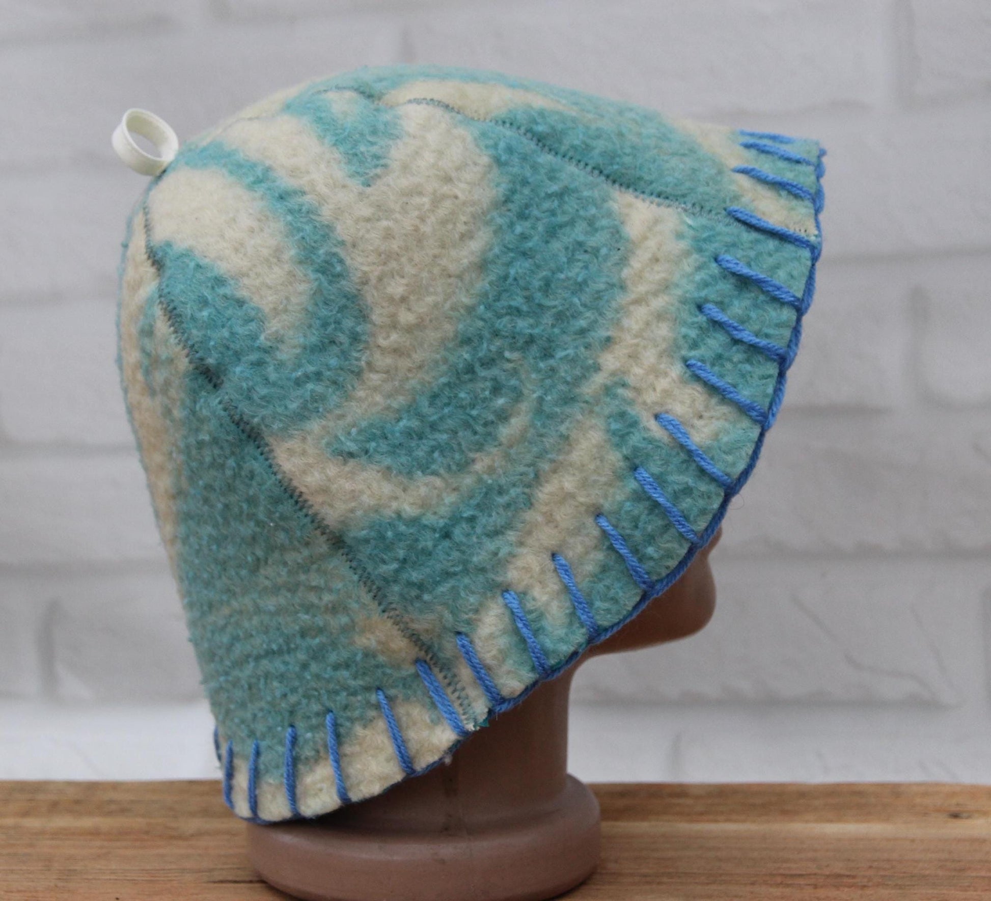 Wool Sauna Hat for Bath, Handmade blue Banya Hat.