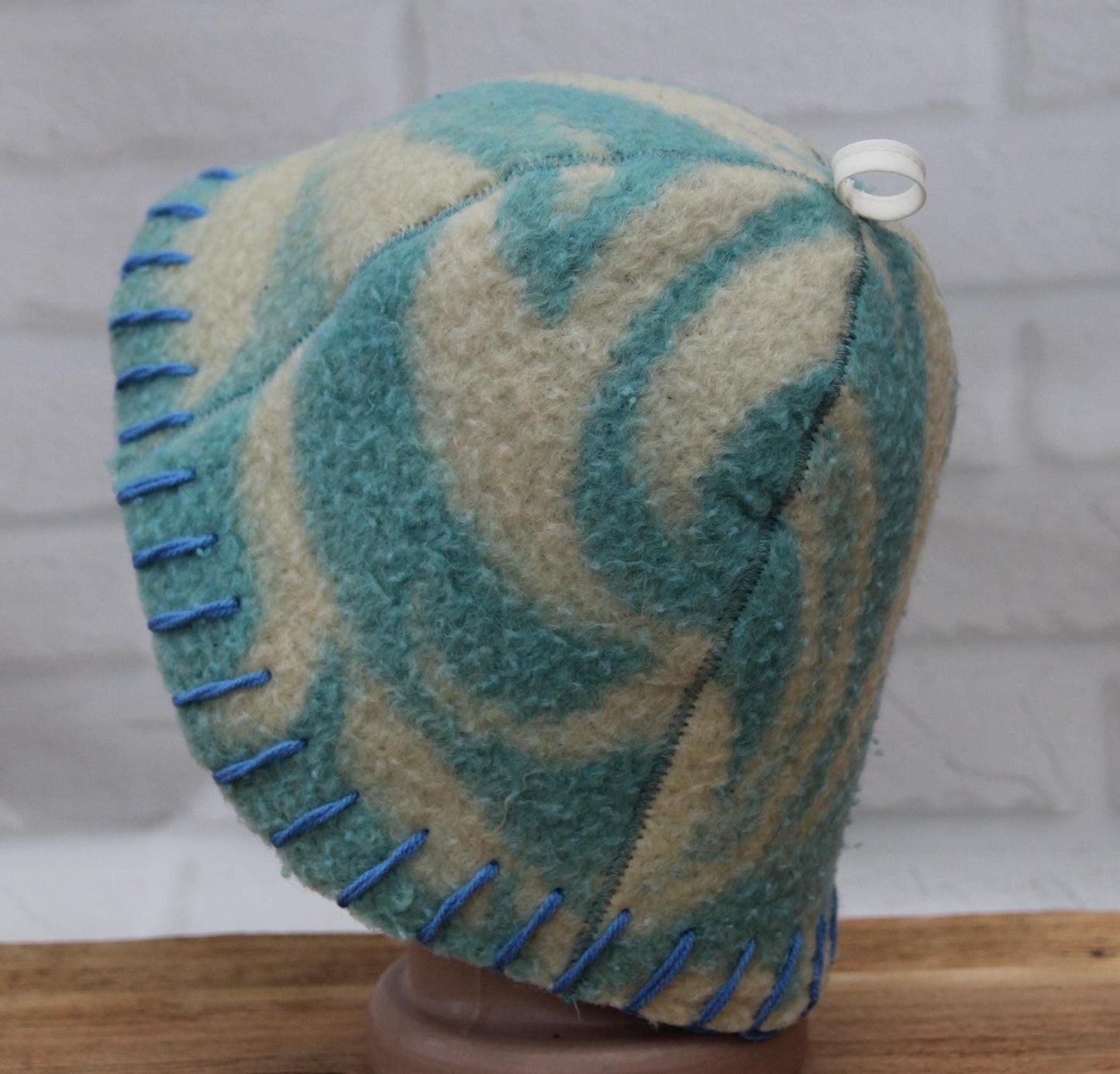 Wool Sauna Hat for Bath, Handmade blue Banya Hat.