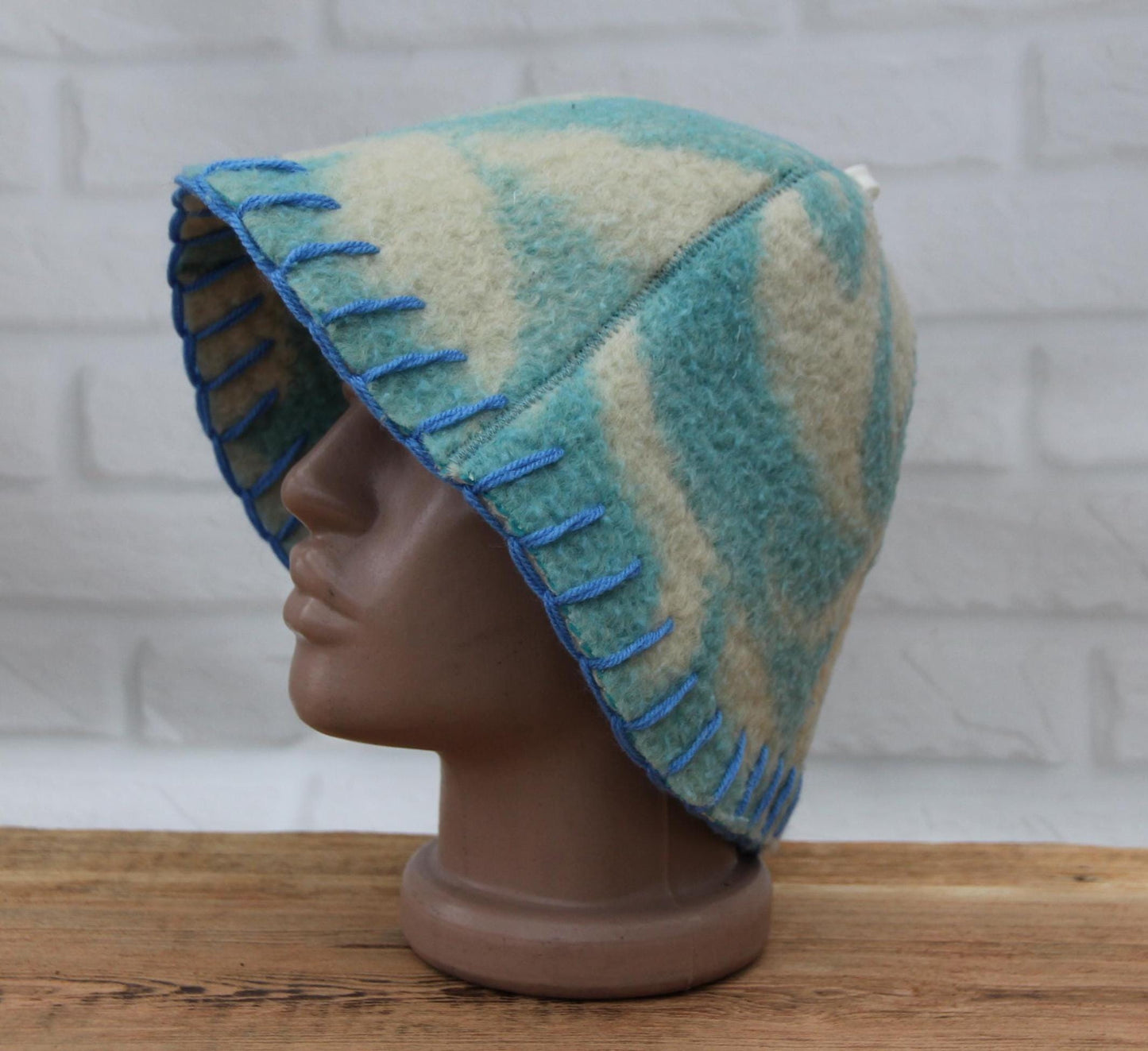 Wool Sauna Hat for Bath, Handmade blue Banya Hat.