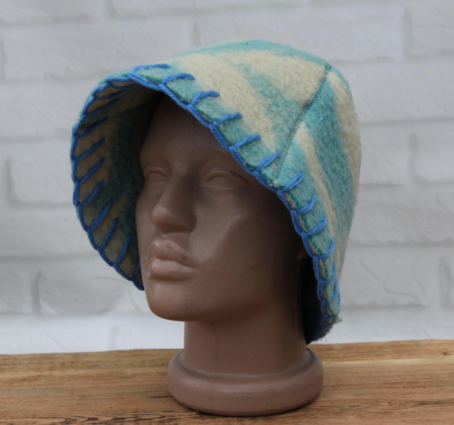Wool Sauna Hat for Bath, Handmade blue Banya Hat.
