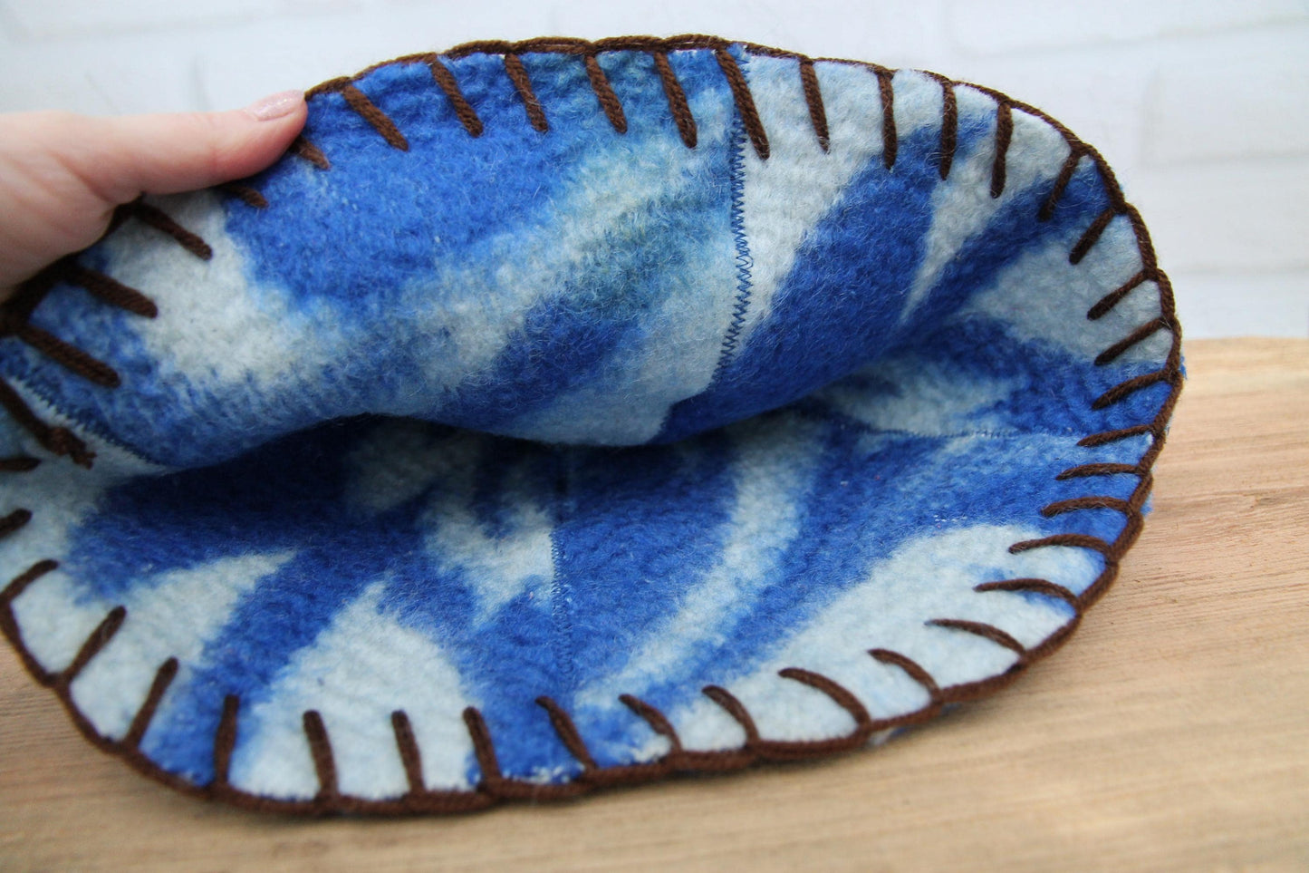 Wool Sauna Hat for Bath, Handmade blue Banya Hat.