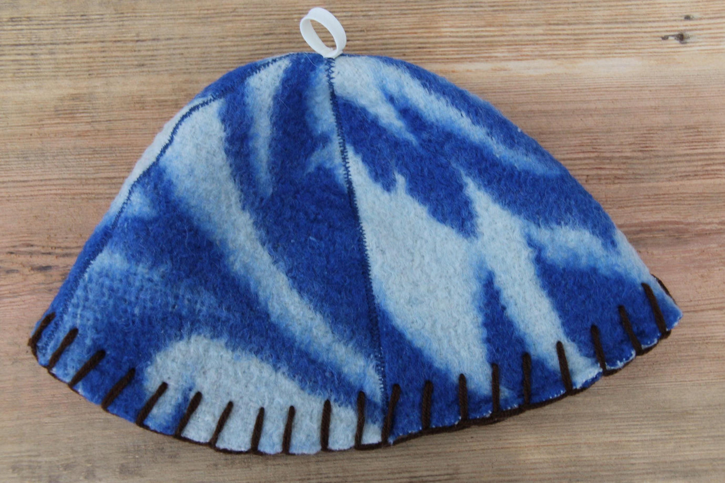 Wool Sauna Hat for Bath, Handmade blue Banya Hat.