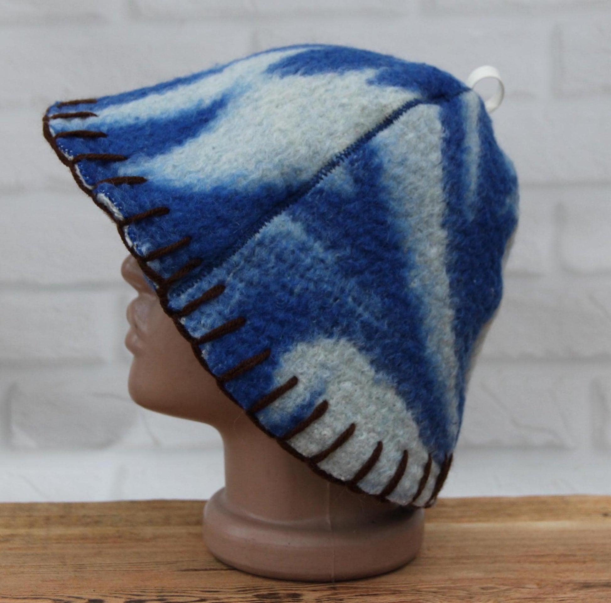 Wool Sauna Hat for Bath, Handmade blue Banya Hat.