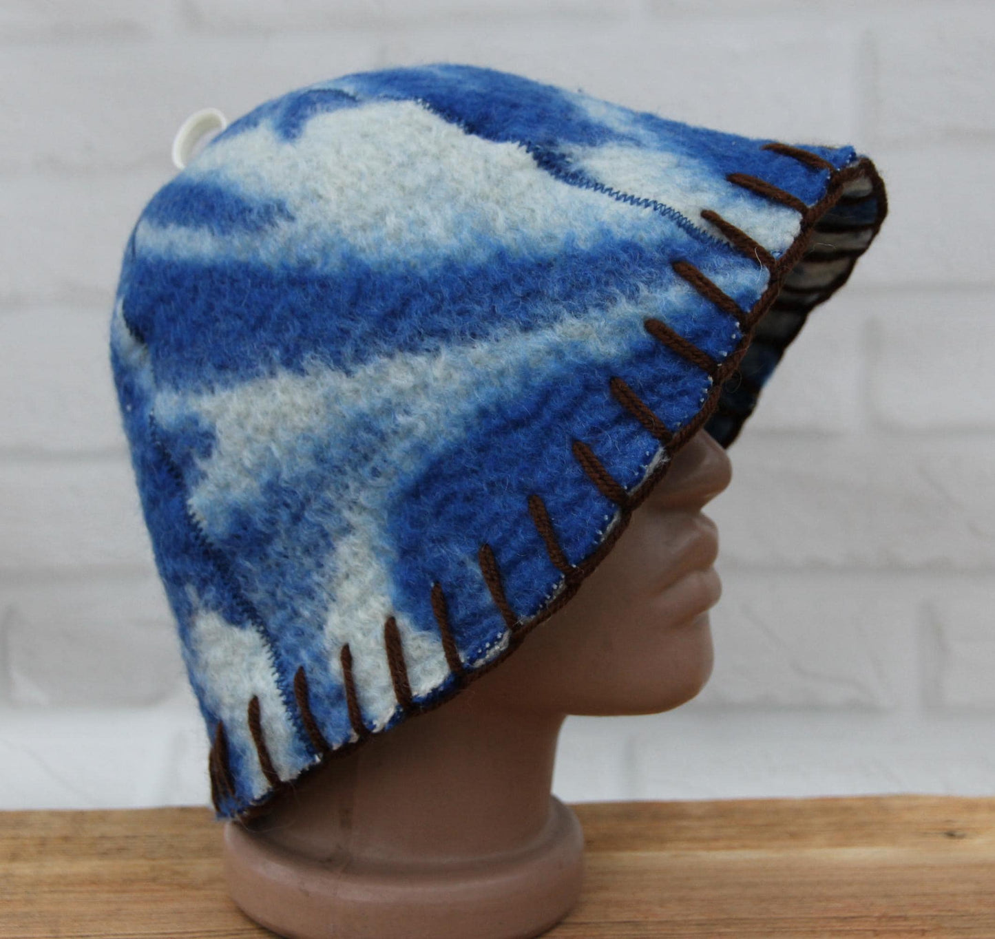 Wool Sauna Hat for Bath, Handmade blue Banya Hat.