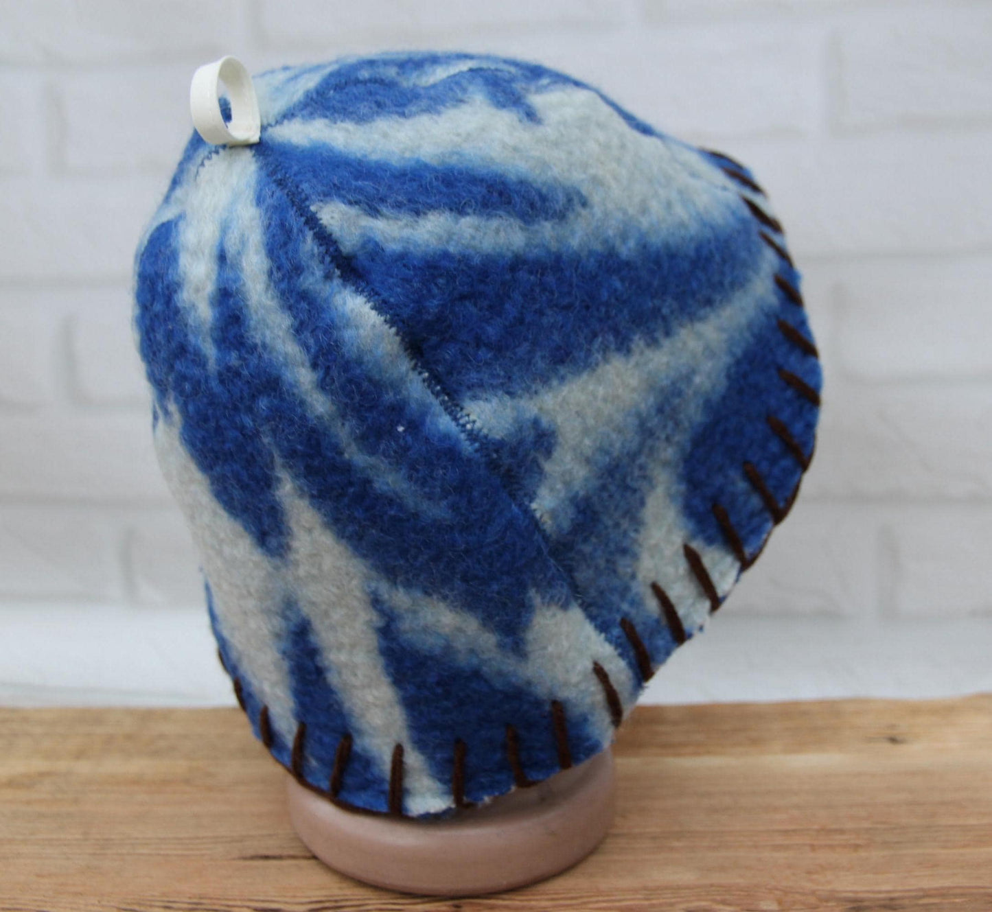 Wool Sauna Hat for Bath, Handmade blue Banya Hat.