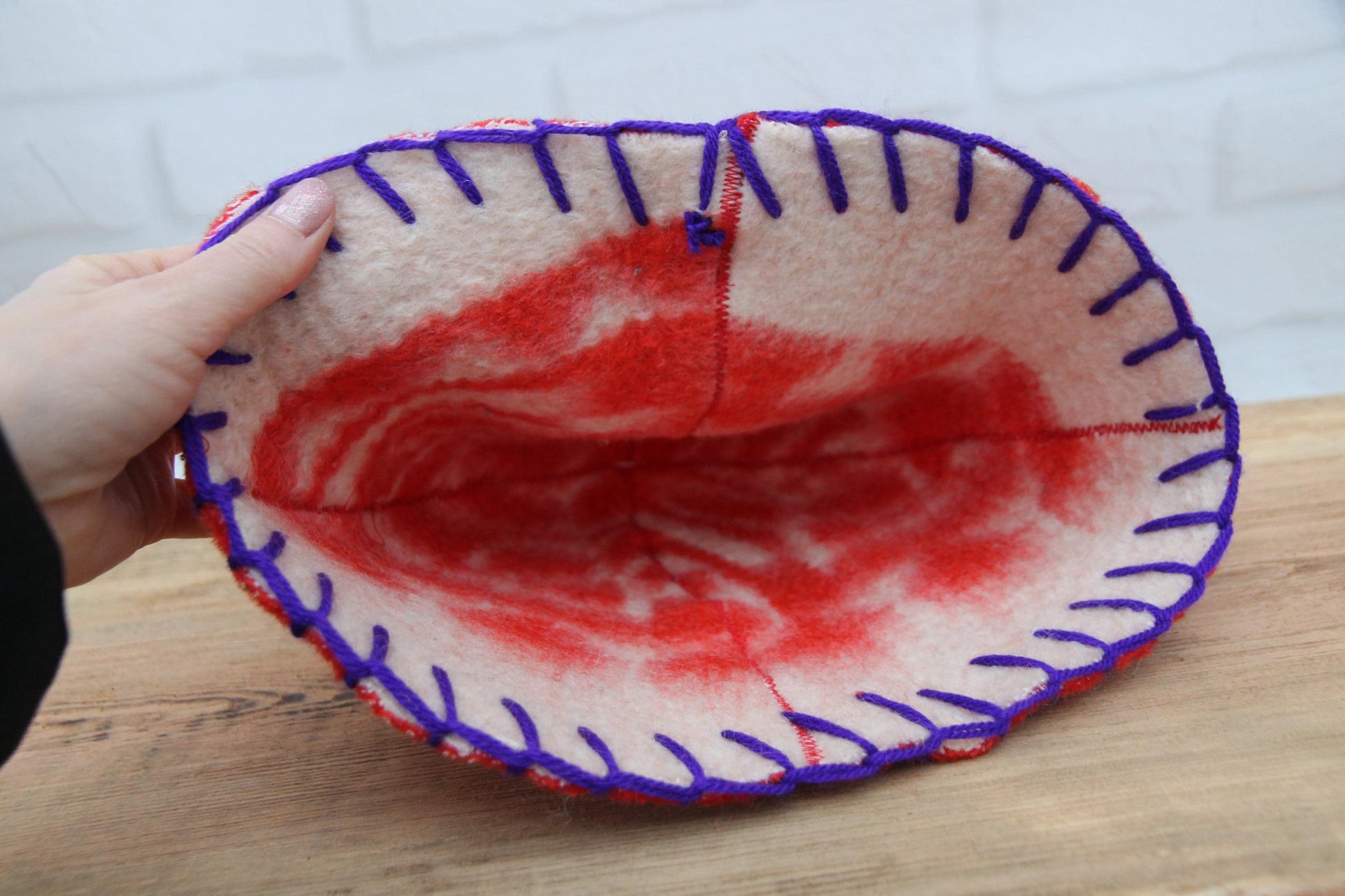 Wool Sauna Hat for Bath, Handmade red Banya Hat.