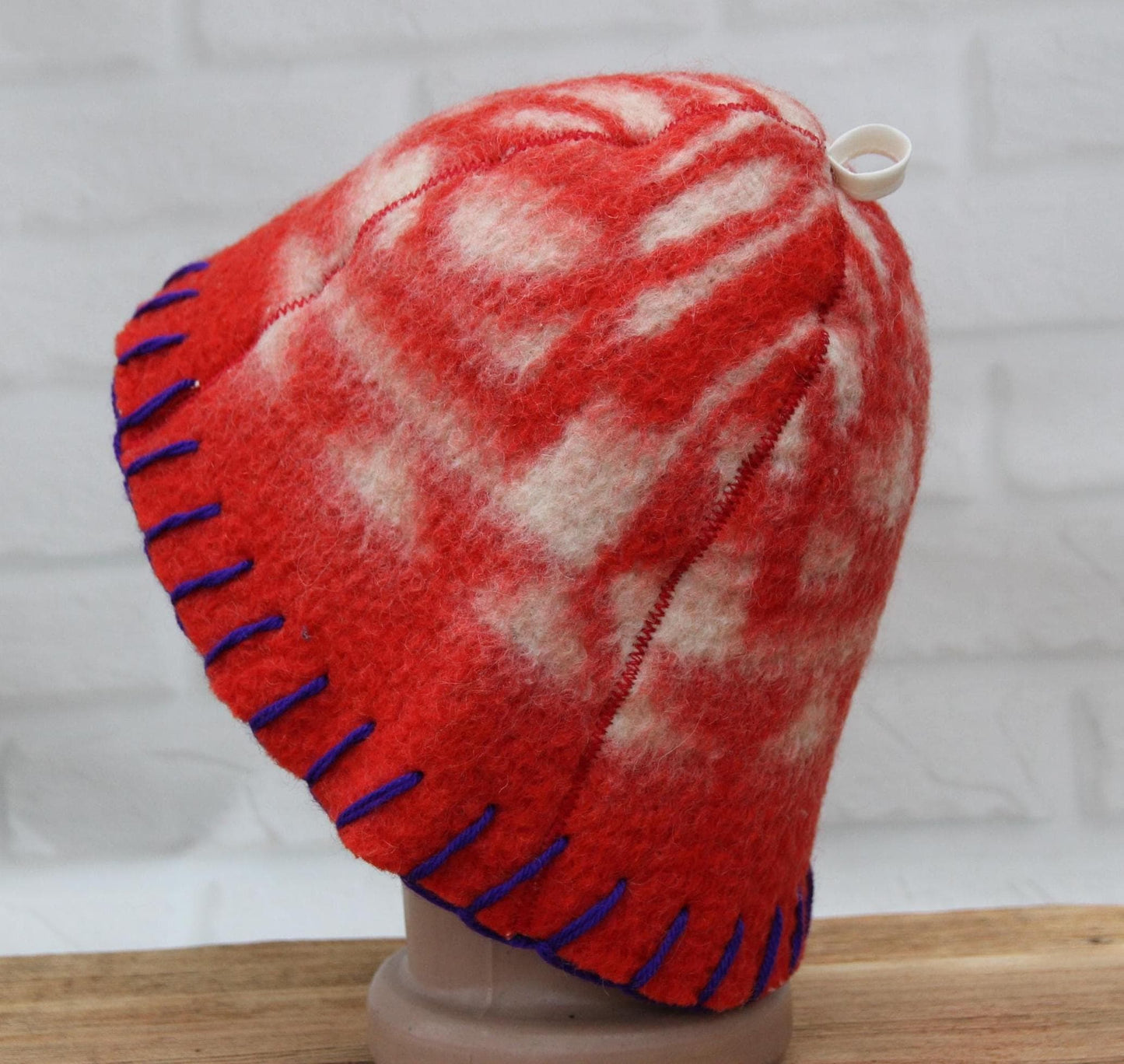 Wool Sauna Hat for Bath, Handmade red Banya Hat.