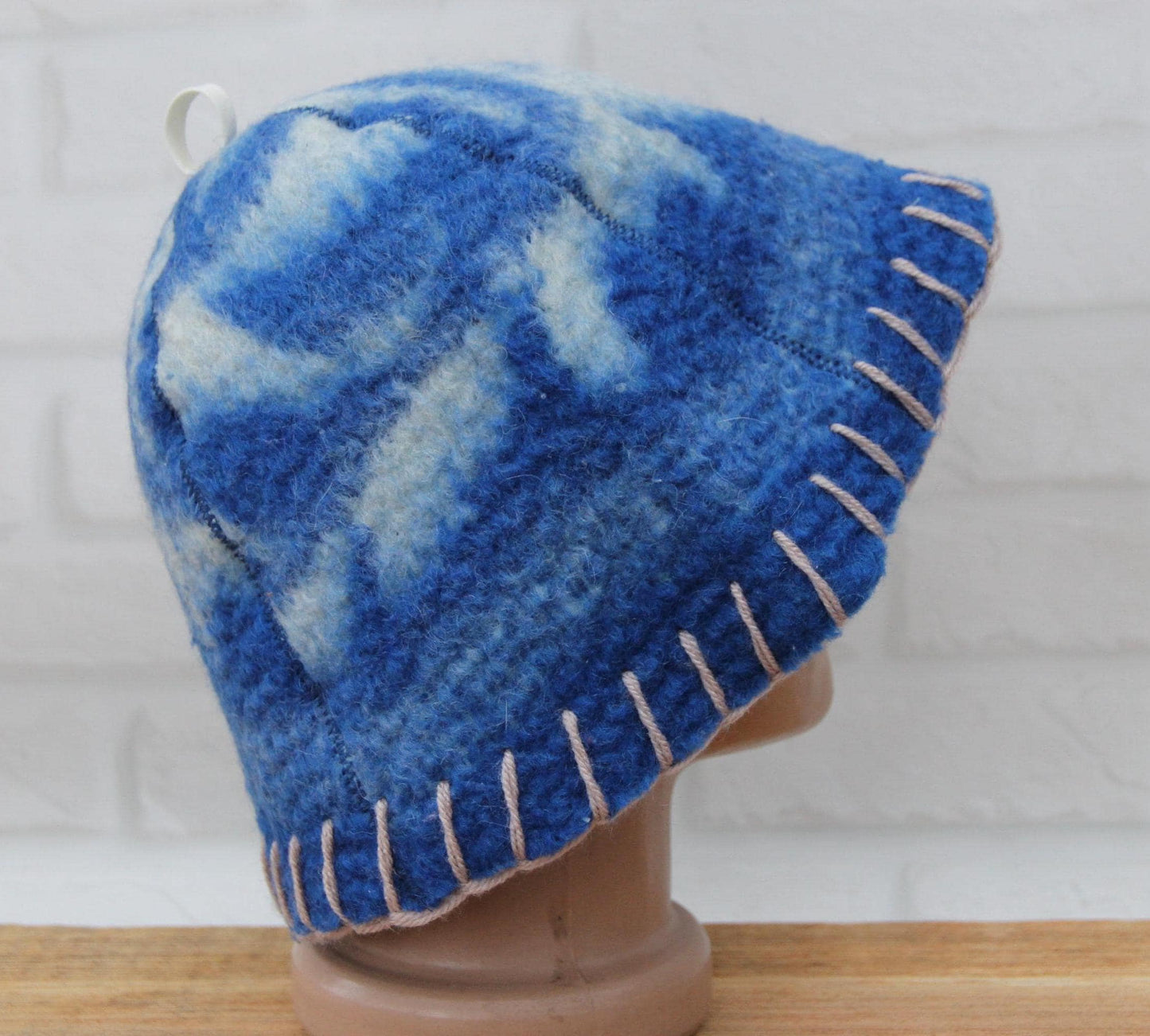 Wool Sauna Hat for Bath, Handmade blue Banya Hat.