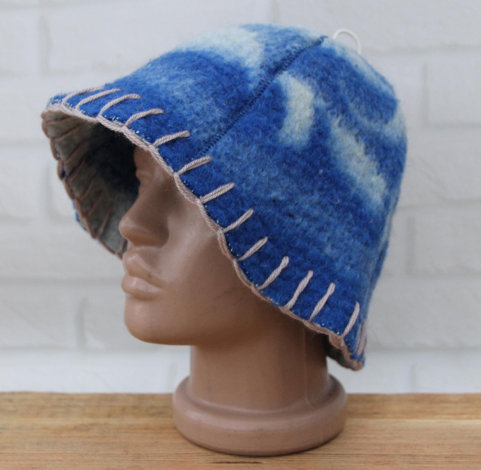Wool Sauna Hat for Bath, Handmade blue Banya Hat.