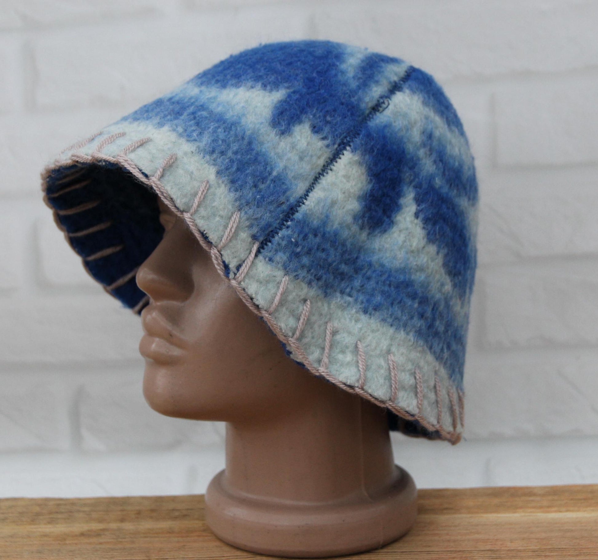 Wool Sauna Hat for Bath, Handmade blue Banya Hat.