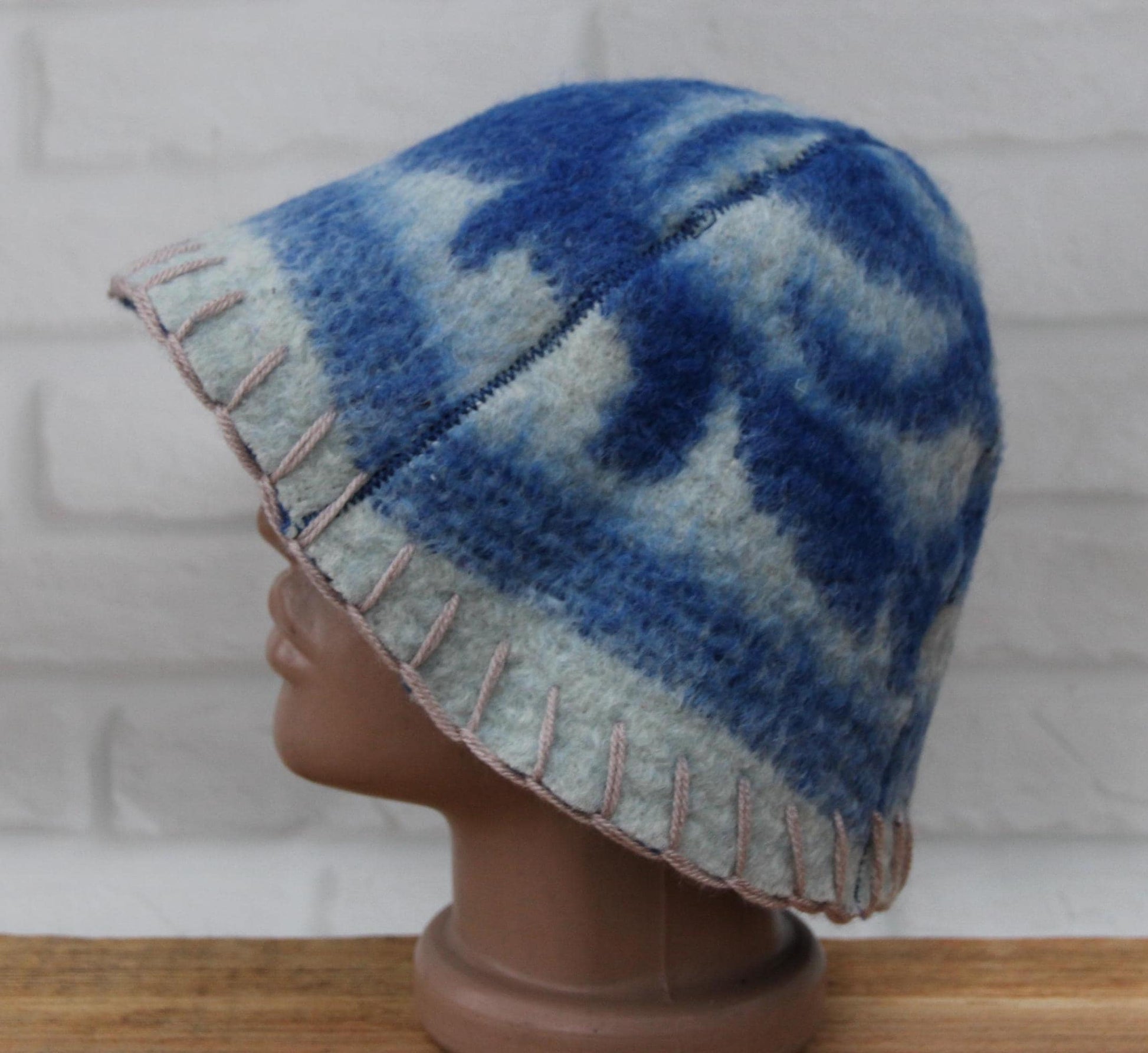 Wool Sauna Hat for Bath, Handmade blue Banya Hat.