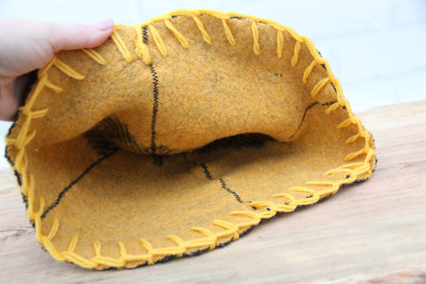 Brown Wool Sauna Hat with Floral, Handmade from Upcycled Vintage Blanket, Unisex Spa Hat,Spa Wellness Accessory,Unique Gift for Sauna.