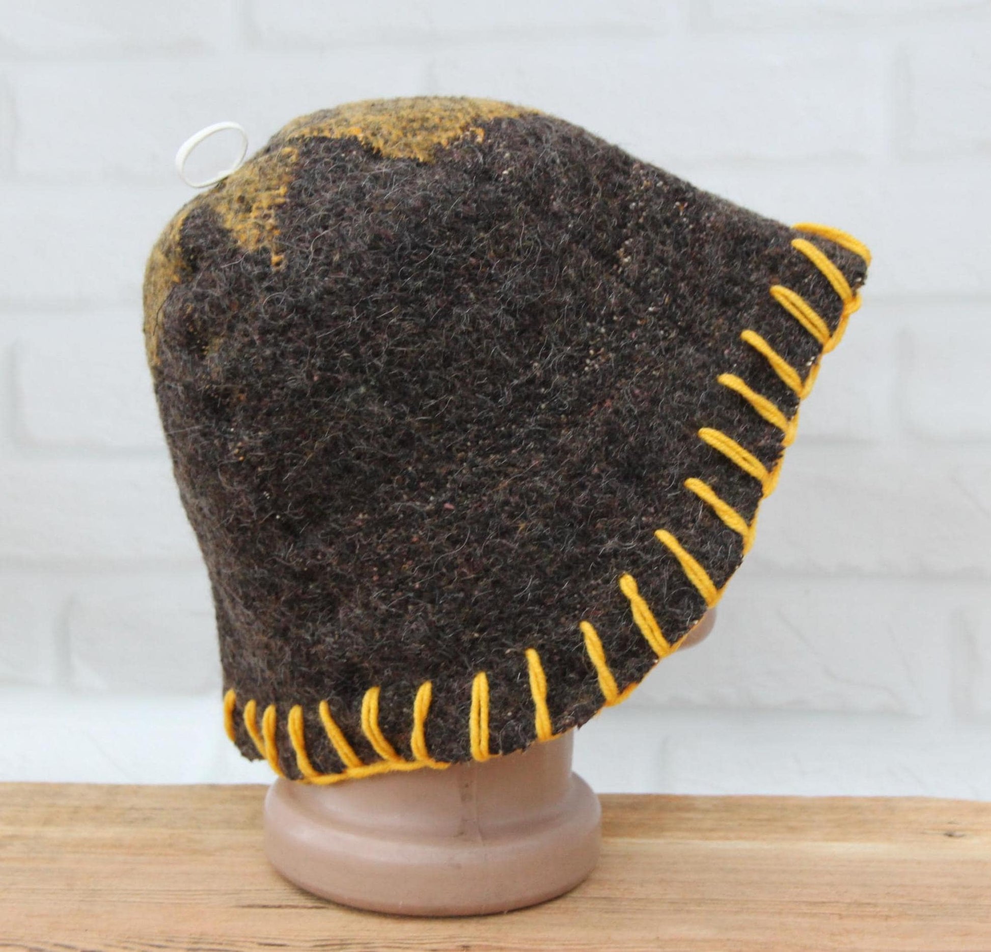 Brown Wool Sauna Hat with Floral, Handmade from Upcycled Vintage Blanket, Unisex Spa Hat,Spa Wellness Accessory,Unique Gift for Sauna.