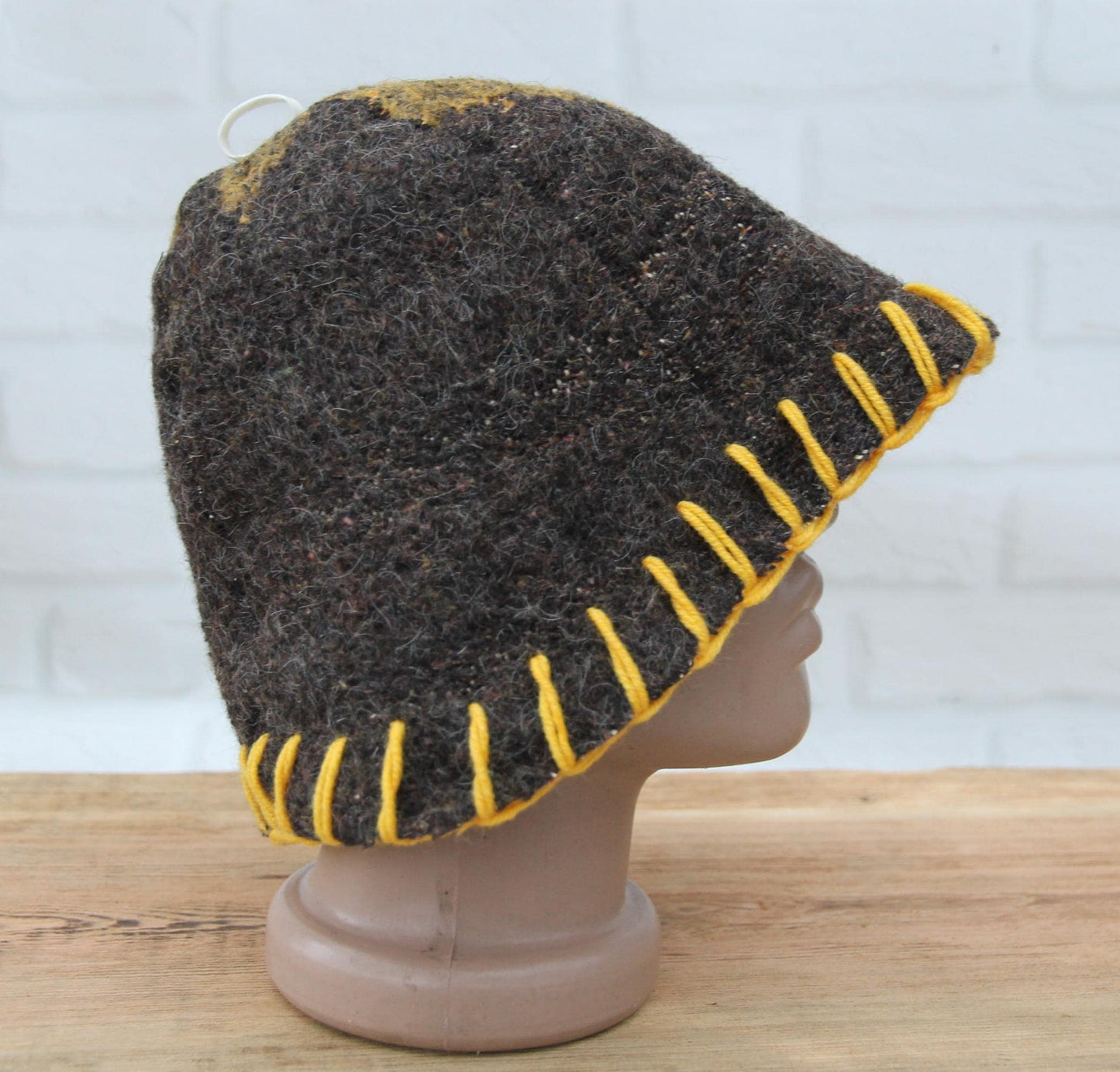 Brown Wool Sauna Hat with Floral, Handmade from Upcycled Vintage Blanket, Unisex Spa Hat,Spa Wellness Accessory,Unique Gift for Sauna.