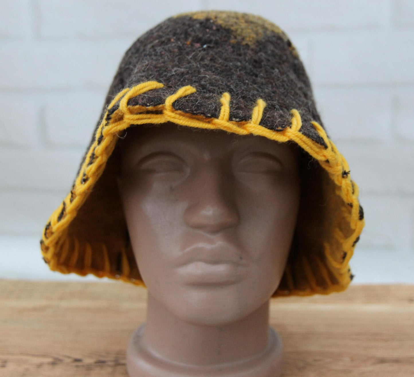Brown Wool Sauna Hat with Floral, Handmade from Upcycled Vintage Blanket, Unisex Spa Hat,Spa Wellness Accessory,Unique Gift for Sauna.