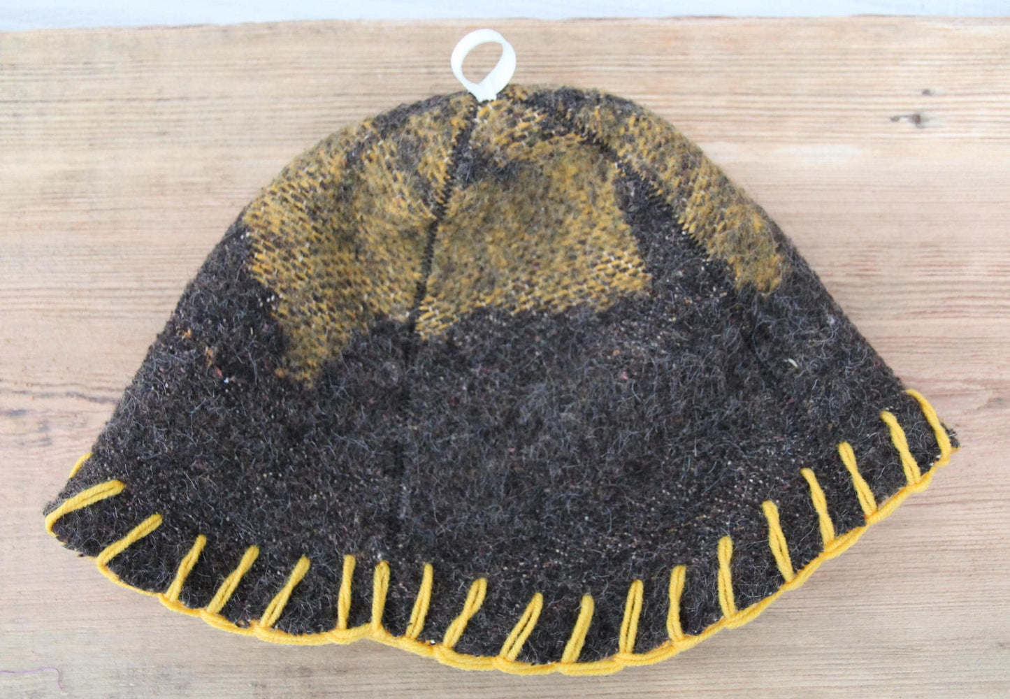 Brown Wool Sauna Hat with Floral, Handmade from Upcycled Vintage Blanket, Unisex Spa Hat,Spa Wellness Accessory,Unique Gift for Sauna.