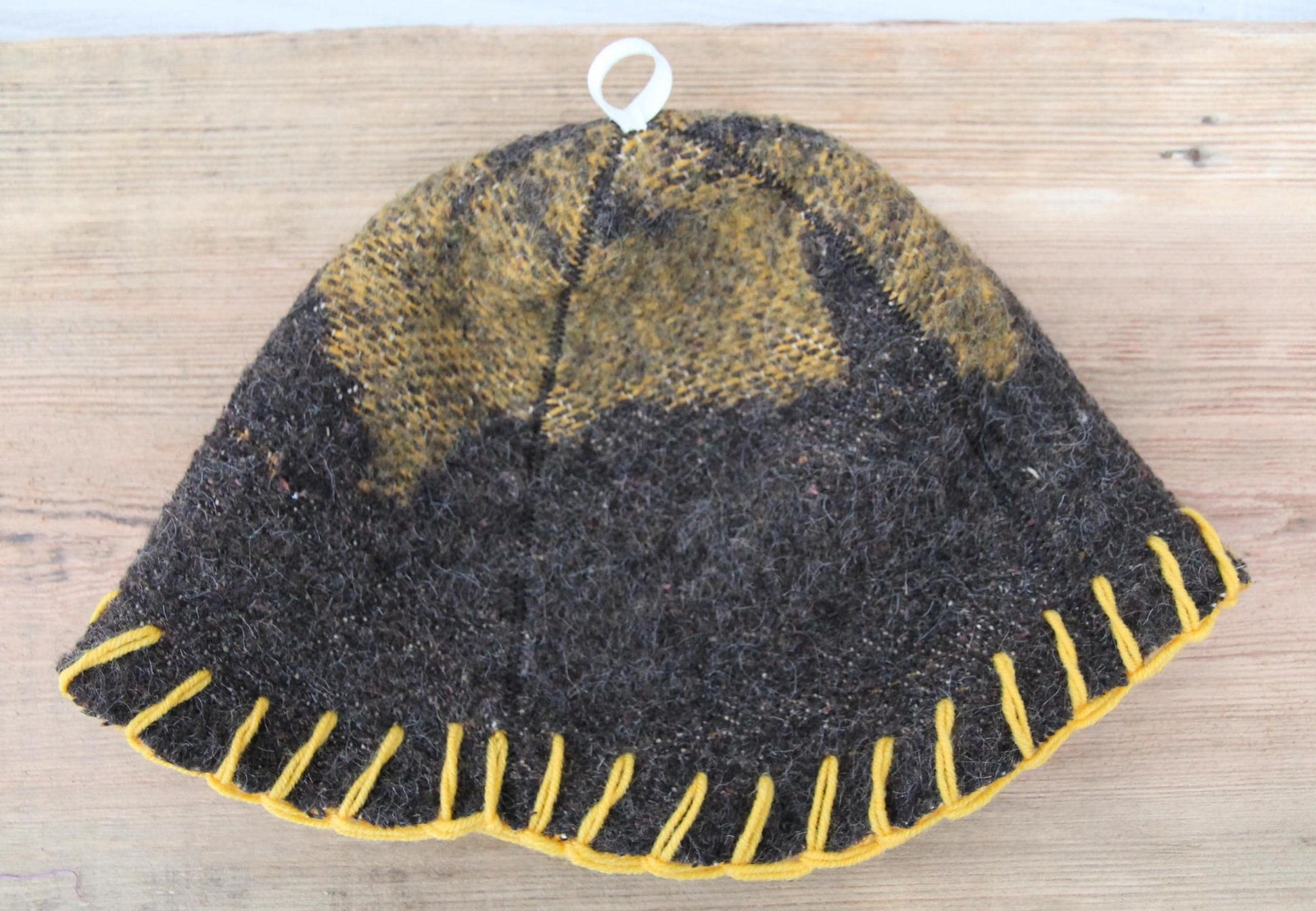 Brown Wool Sauna Hat with Floral, Handmade from Upcycled Vintage Blanket, Unisex Spa Hat,Spa Wellness Accessory,Unique Gift for Sauna.