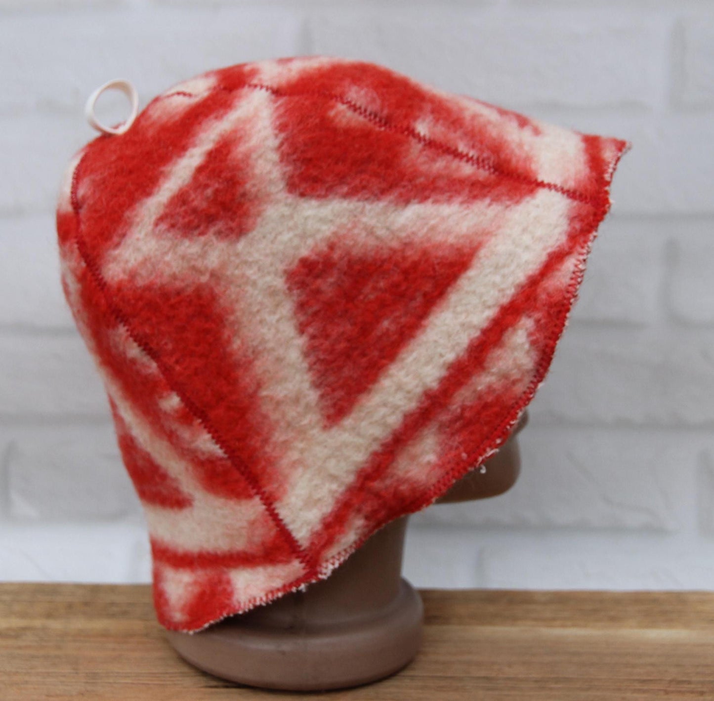 Wool Sauna Hat for Bath, Handmade red Banya Hat.