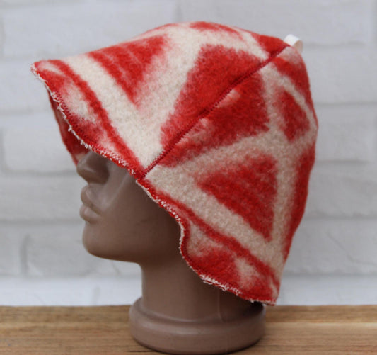 Wool Sauna Hat for Bath, Handmade red Banya Hat.