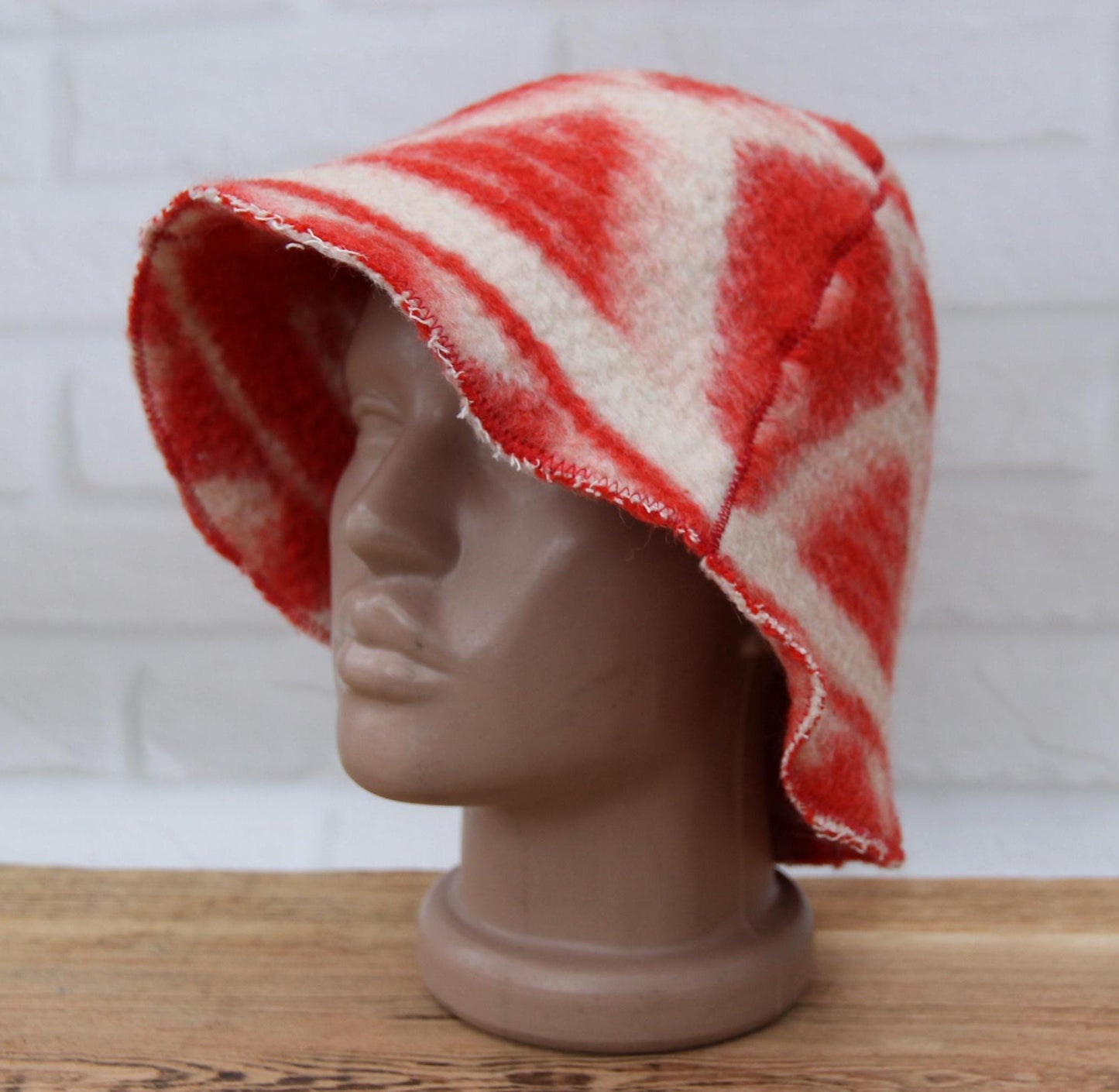 Wool Sauna Hat for Bath, Handmade red Banya Hat.
