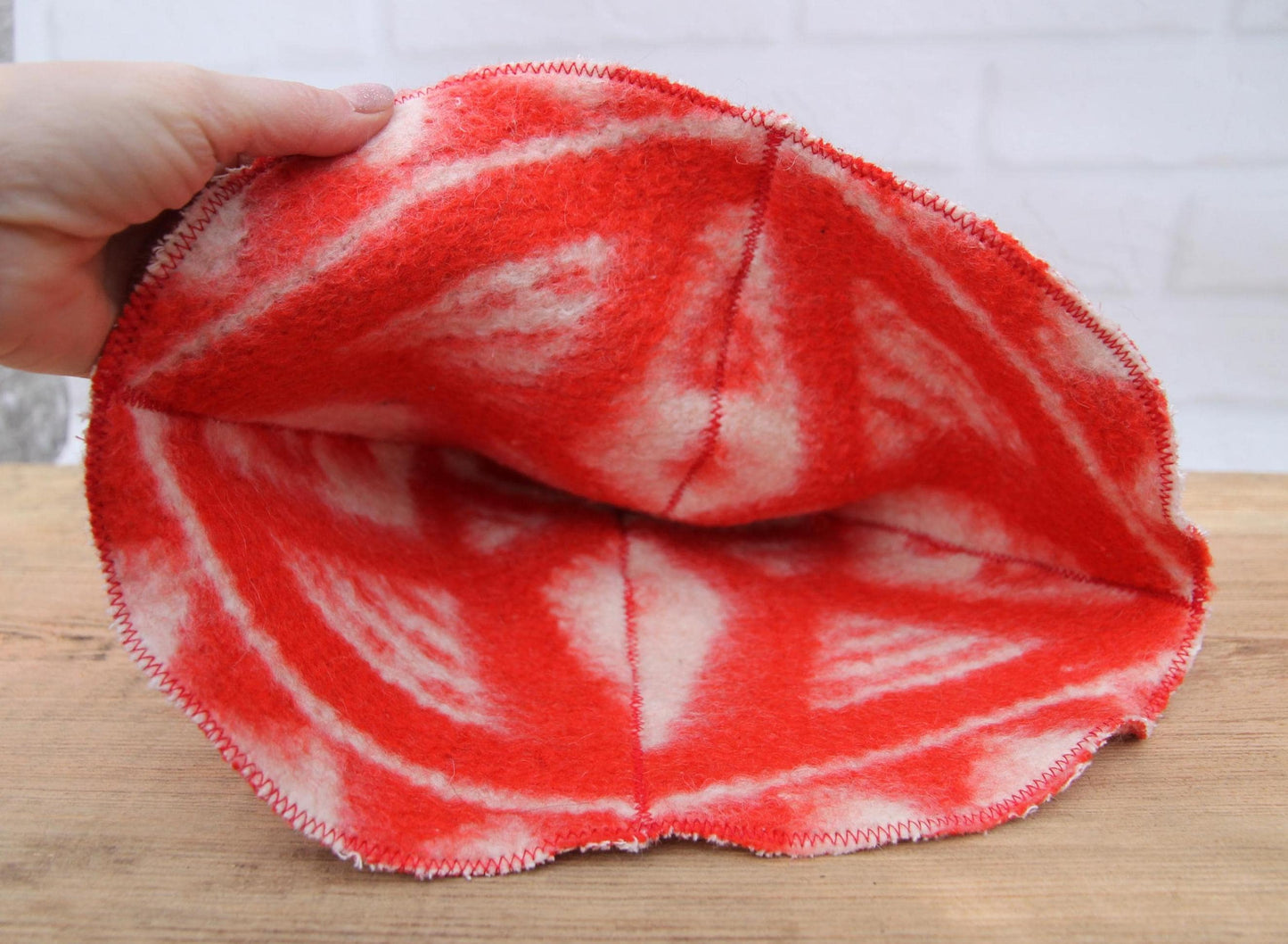 Wool Sauna Hat for Bath, Handmade red Banya Hat.