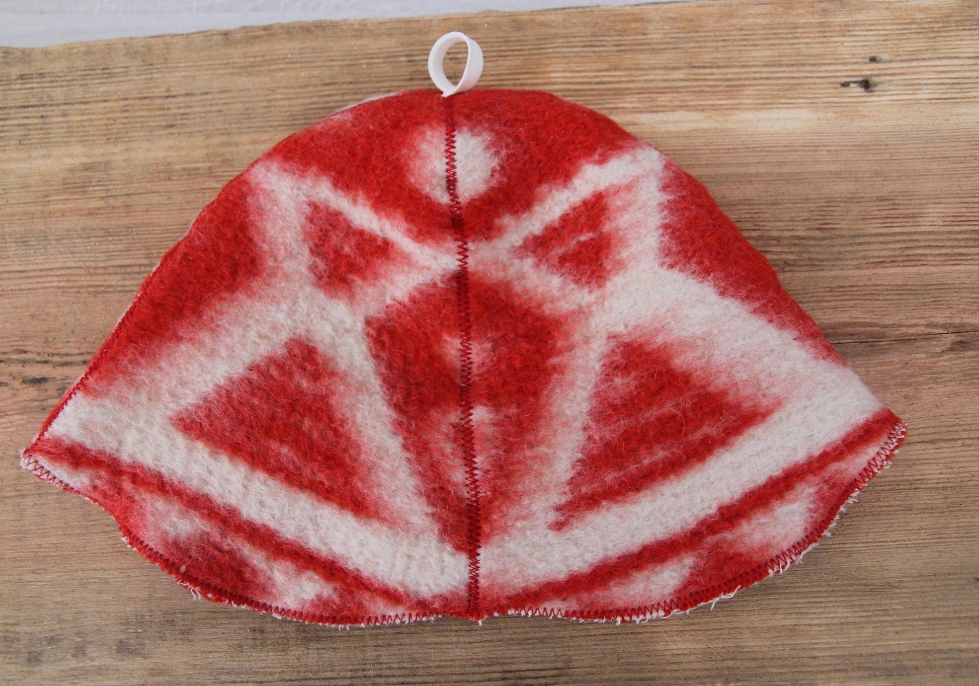 Wool Sauna Hat for Bath, Handmade red Banya Hat.