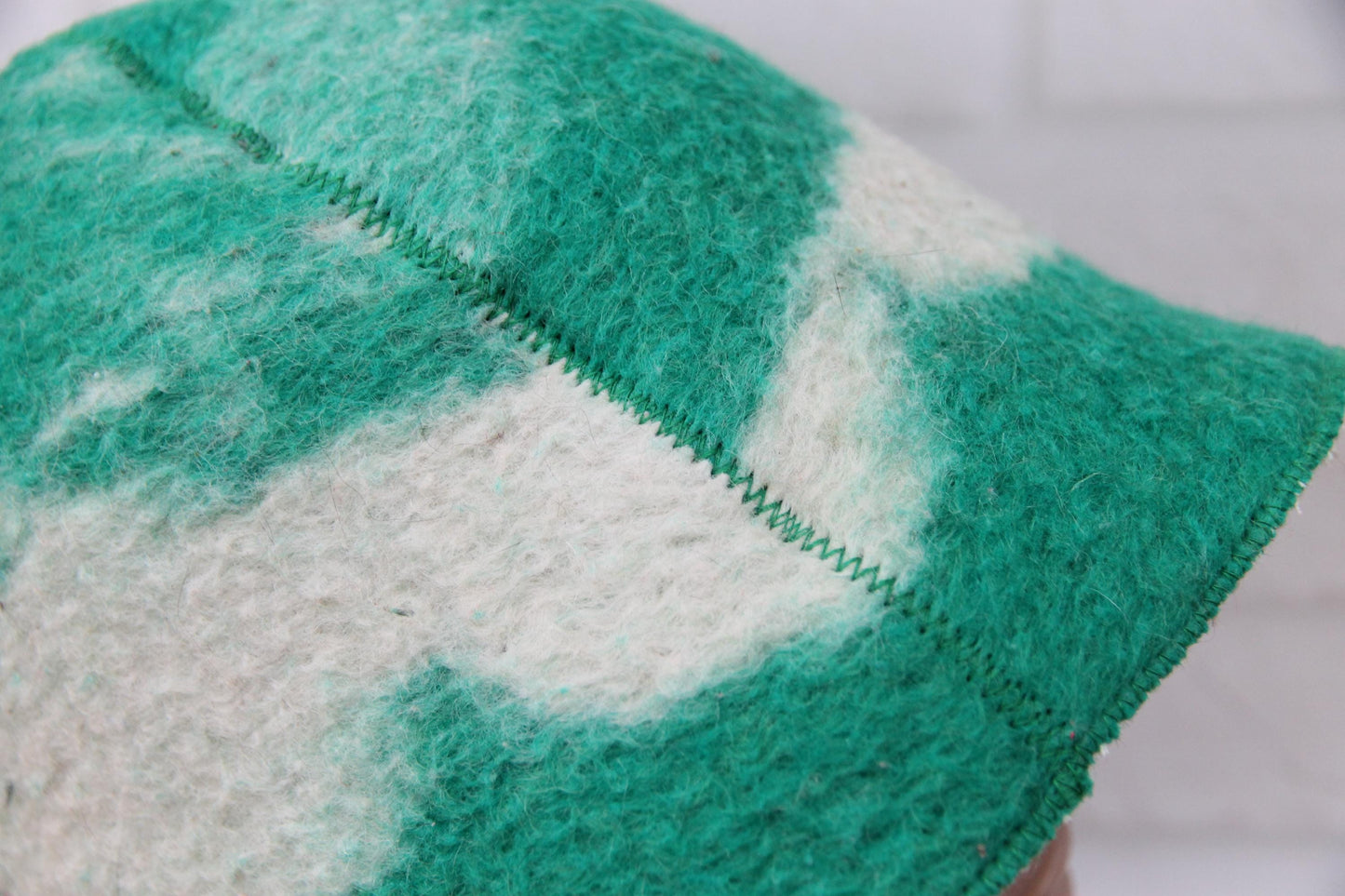 Reversible Vintage Wool Sauna Hat, Handmade Bucket Hat, Upcycled Blanket Hat, Green Checkered Hat.