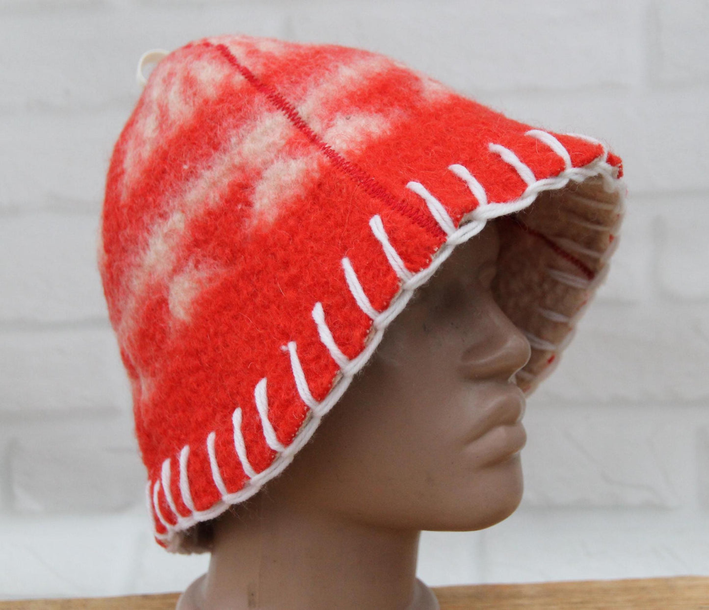 Wool Sauna Hat for Bath, Handmade red Banya Hat.