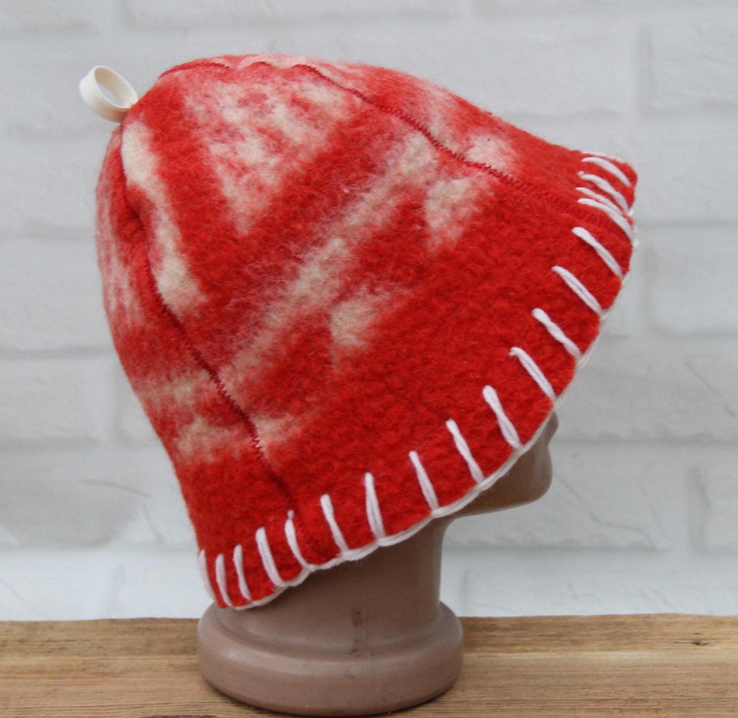 Wool Sauna Hat for Bath, Handmade red Banya Hat.