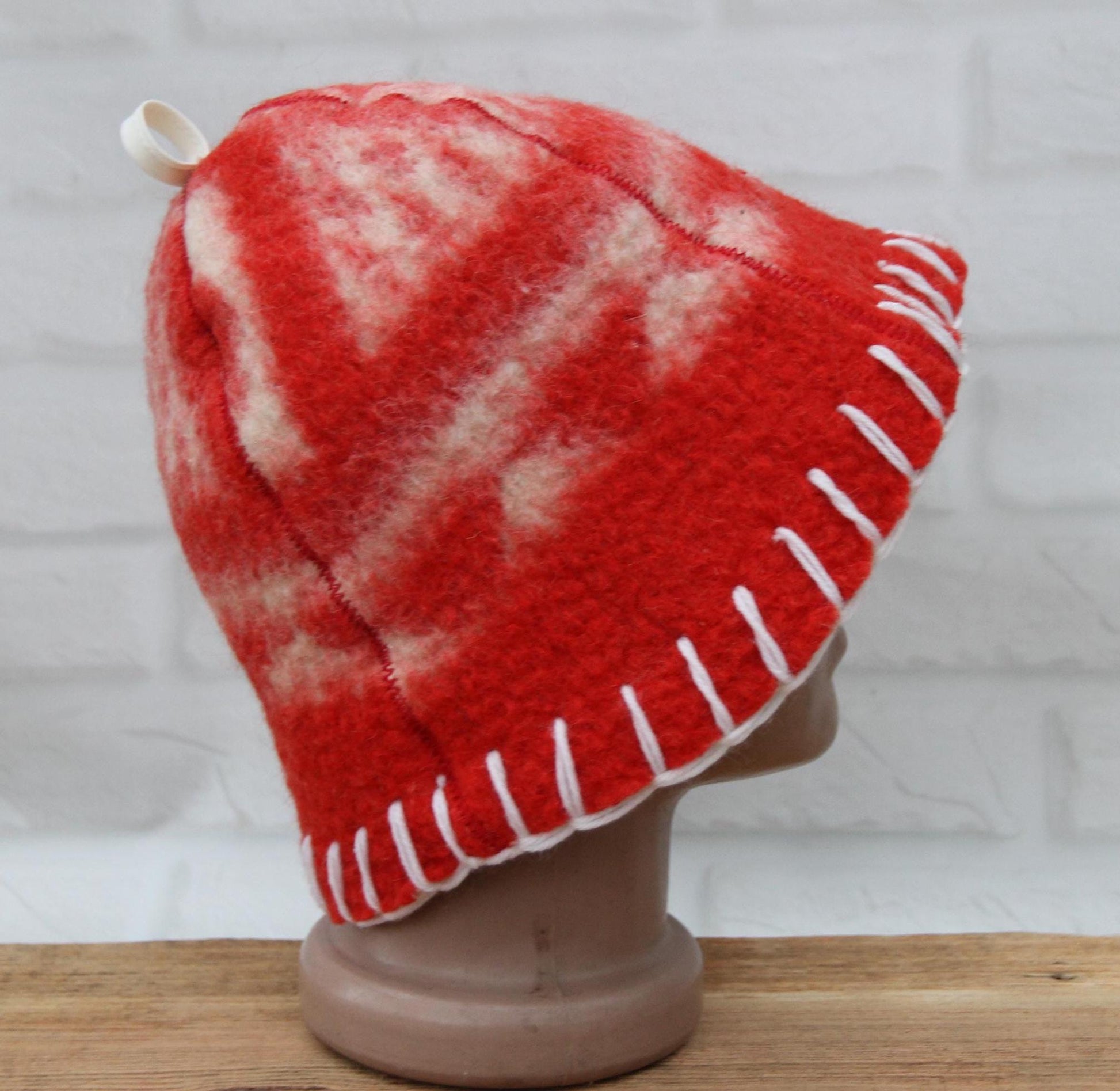 Wool Sauna Hat for Bath, Handmade red Banya Hat.