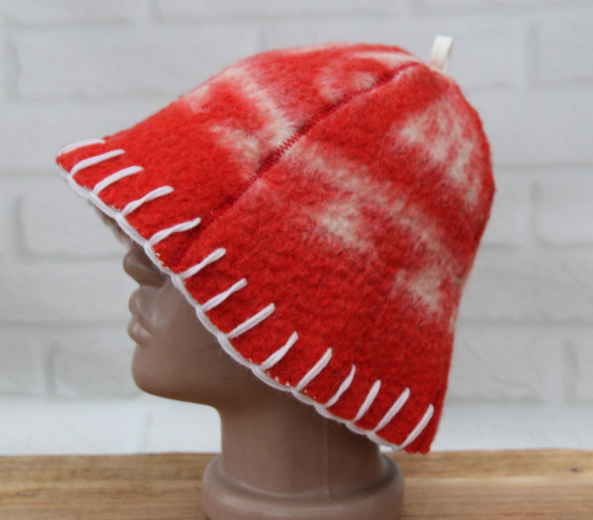 Wool Sauna Hat for Bath, Handmade red Banya Hat.