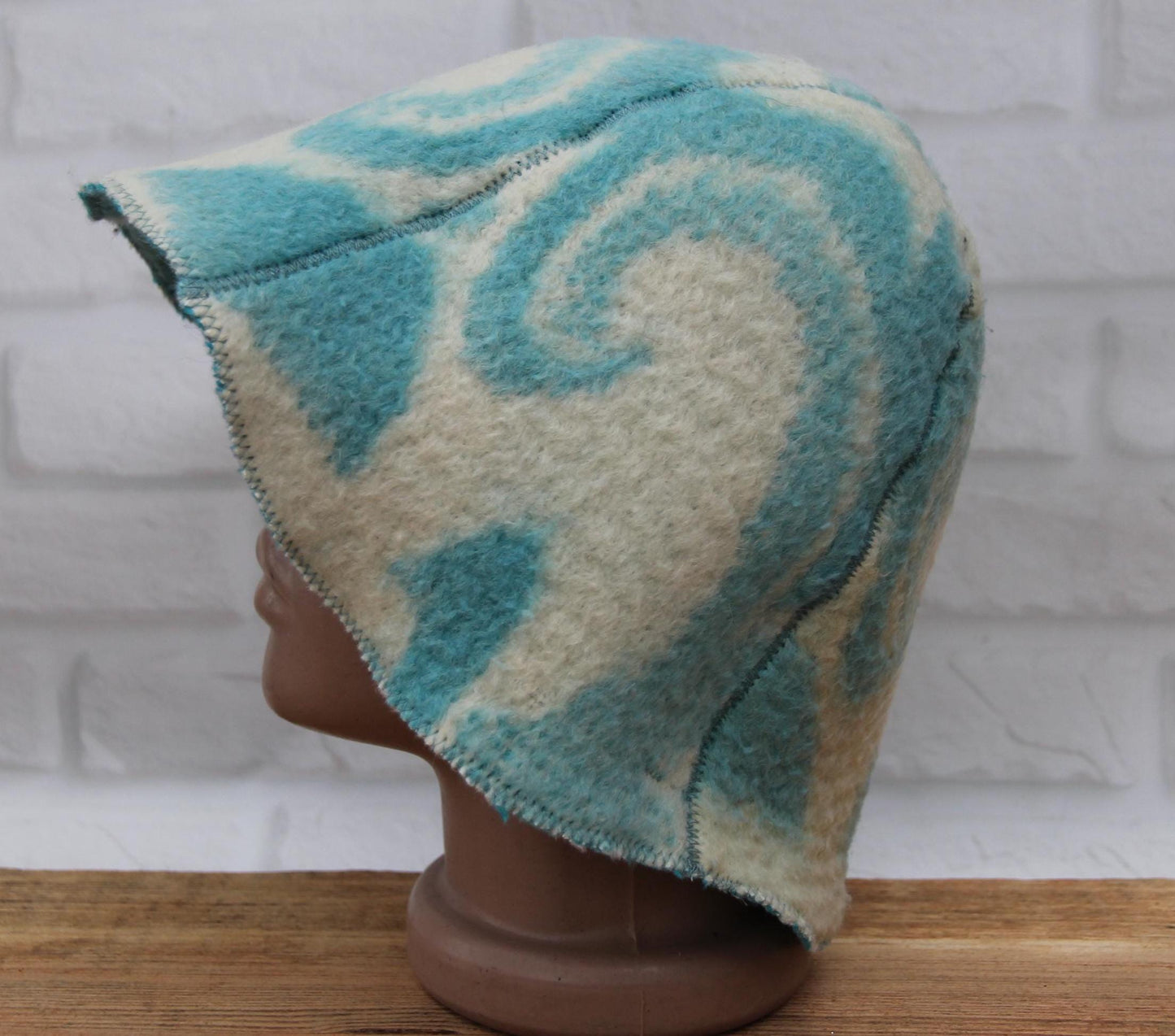 Wool Sauna Hat for Bath, Handmade blue Banya Hat.