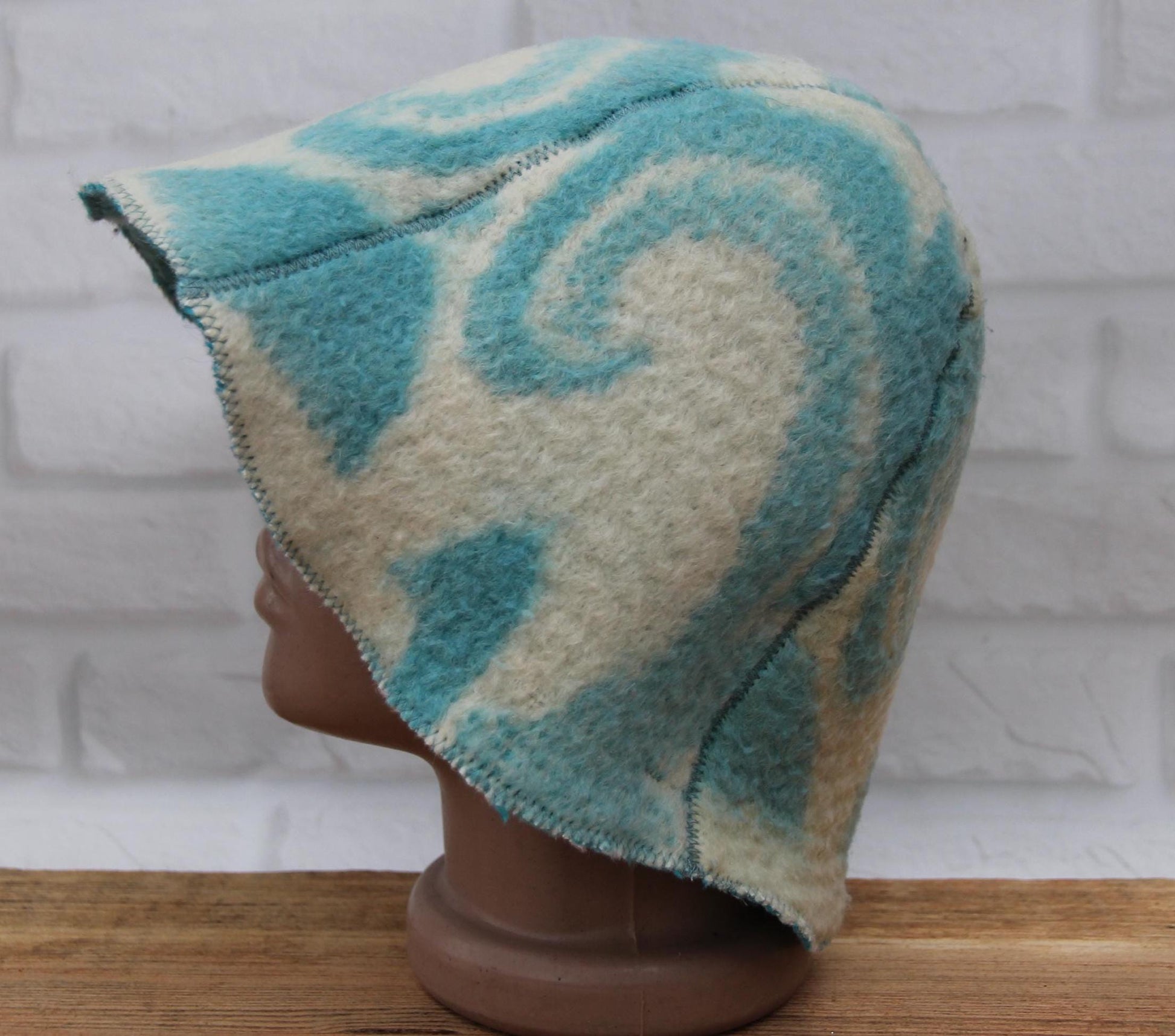 Wool Sauna Hat for Bath, Handmade blue Banya Hat.