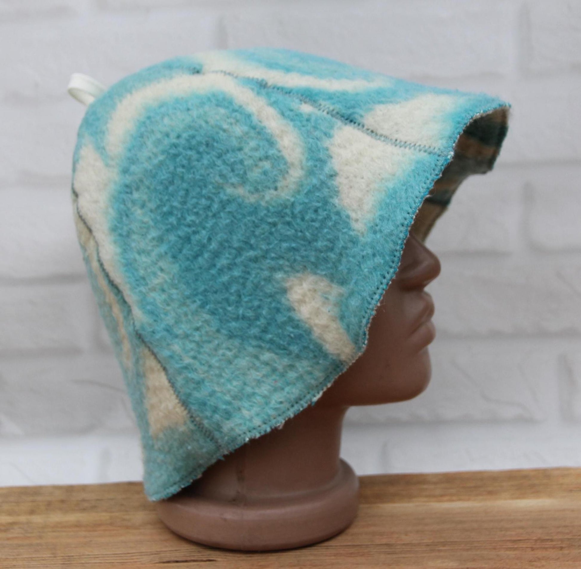 Wool Sauna Hat for Bath, Handmade blue Banya Hat.