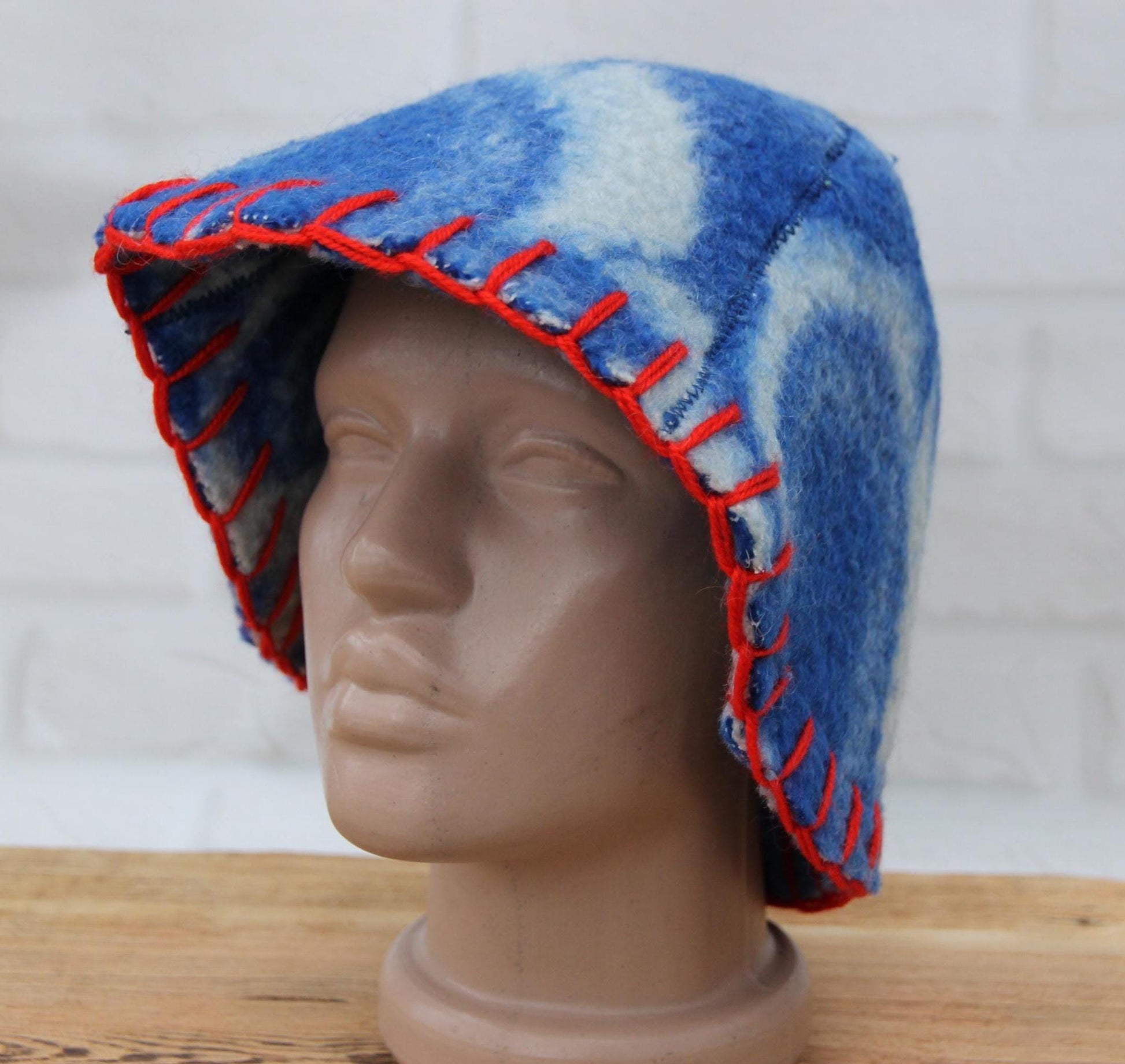 Wool Sauna Hat for Bath, Handmade blue Banya Hat.