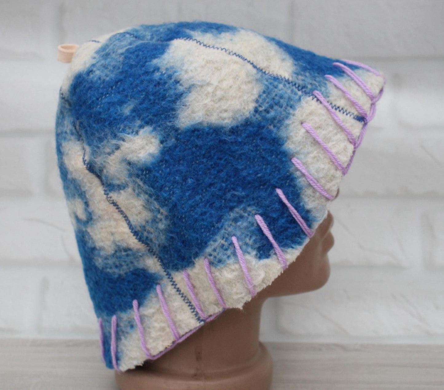 Wool sauna hat thick, hat for bath, organic blue sauna hat, sauna burnt hat cool, handmade banya hat vegan, embrodiered sauna hat.