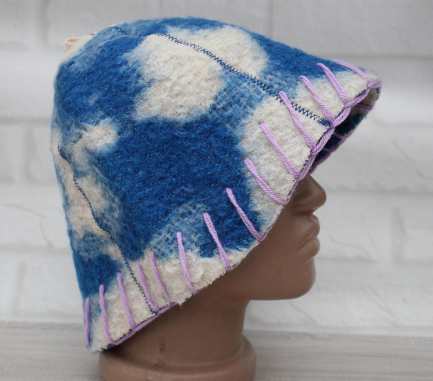 Wool sauna hat thick, hat for bath, organic blue sauna hat, sauna burnt hat cool, handmade banya hat vegan, embrodiered sauna hat.