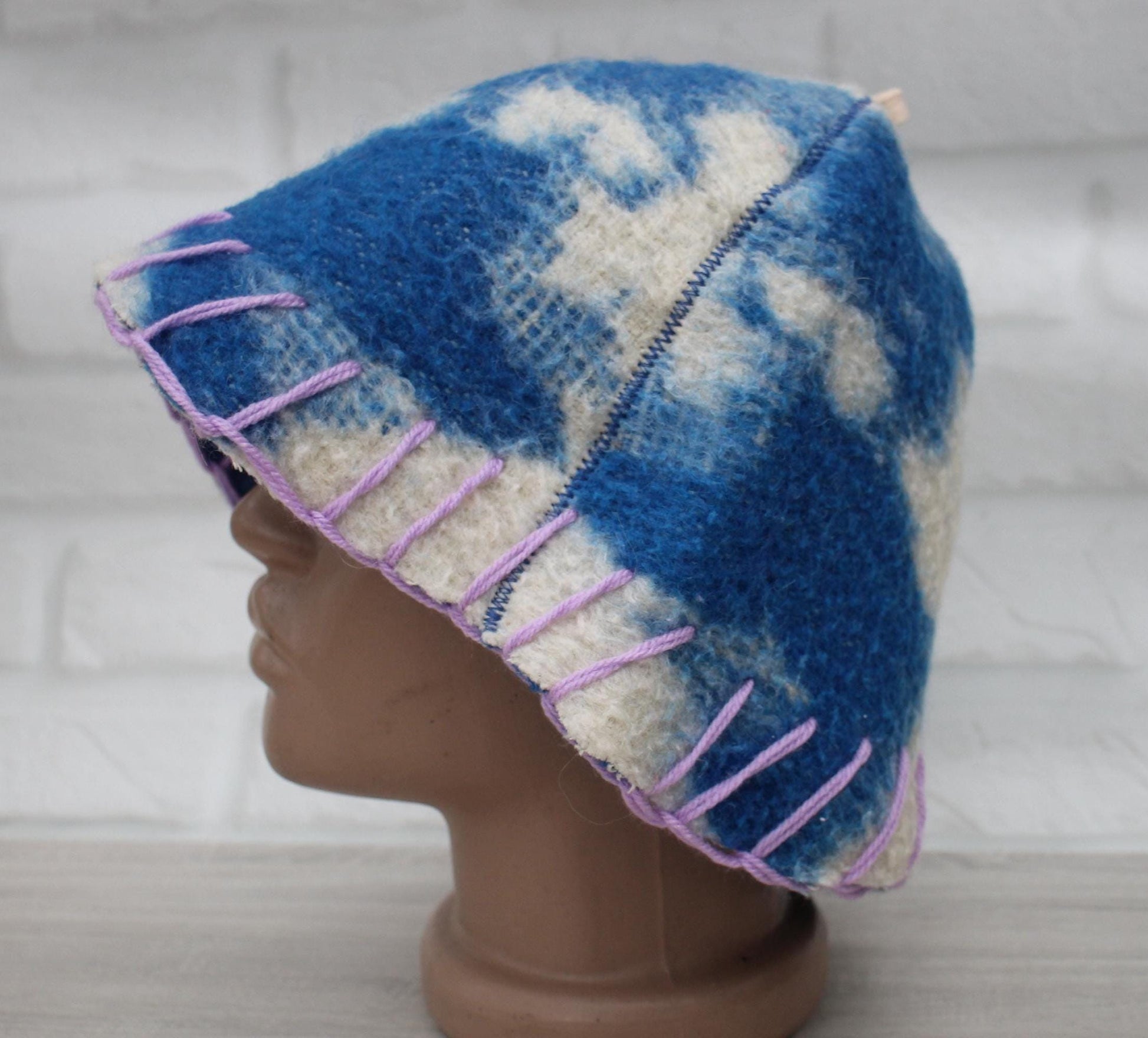 Wool sauna hat thick, hat for bath, organic blue sauna hat, sauna burnt hat cool, handmade banya hat vegan, embrodiered sauna hat.
