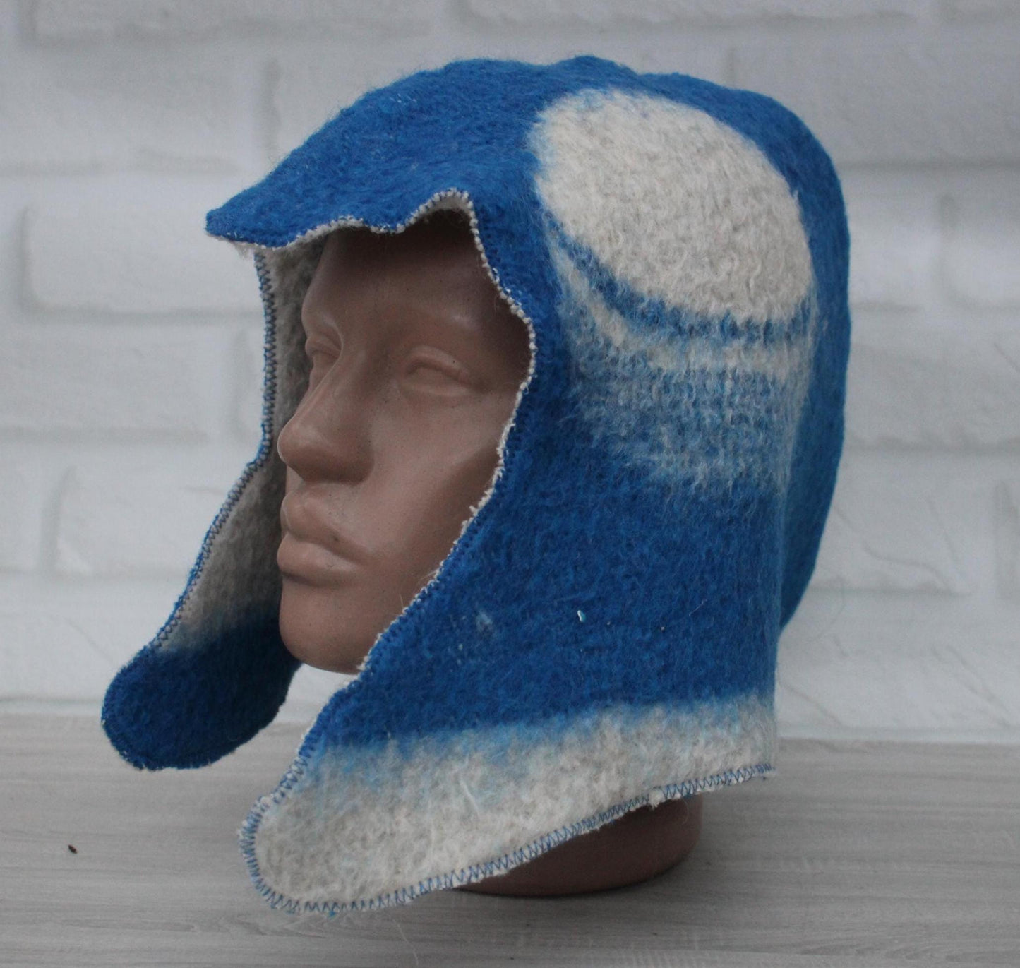 Sauna Hat 100% Natural Wool, sauna hat viking, sauna blue hat cool, handmade sauna hat, hat with mitten for a bath, sauna hat for men.